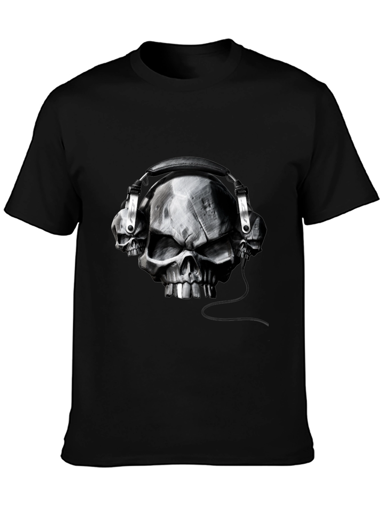 Skull Headphones Graphic Tee - Black Cotton T-Shirt