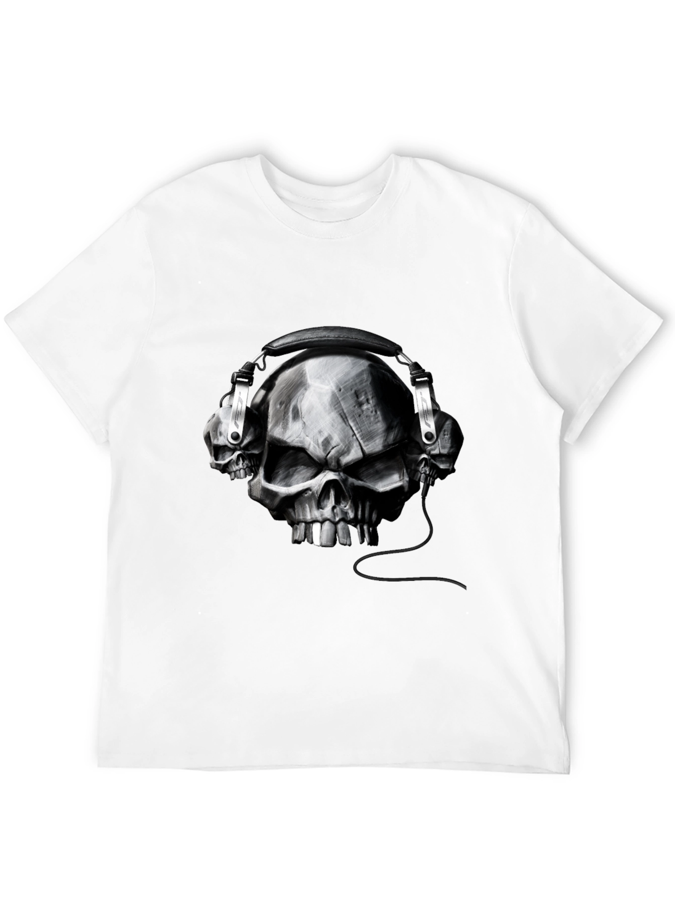 Skull Headphones Graphic Tee - Black Cotton T-Shirt