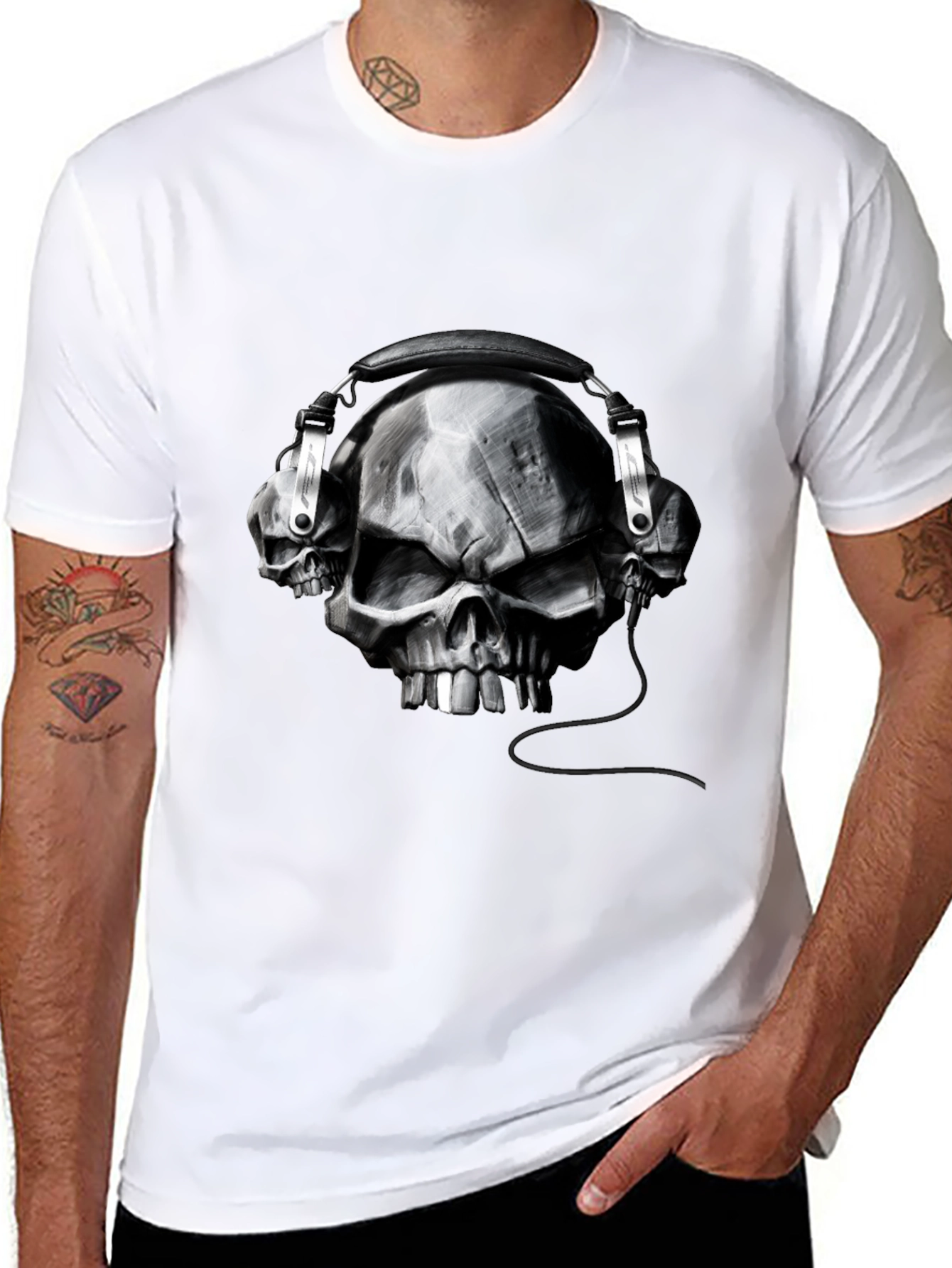 Skull Headphones Graphic Tee - Black Cotton T-Shirt