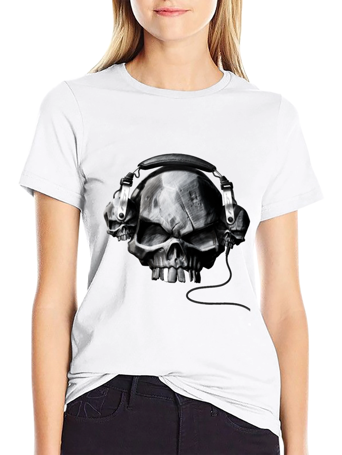 Skull Headphones Graphic Tee - Black Cotton T-Shirt