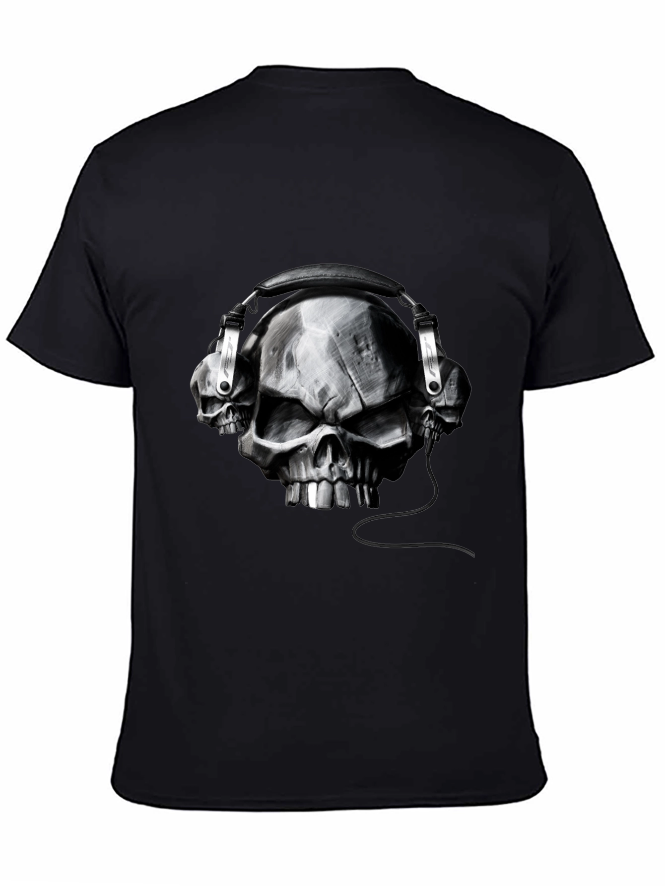 Skull Headphones Graphic Tee - Black Cotton T-Shirt