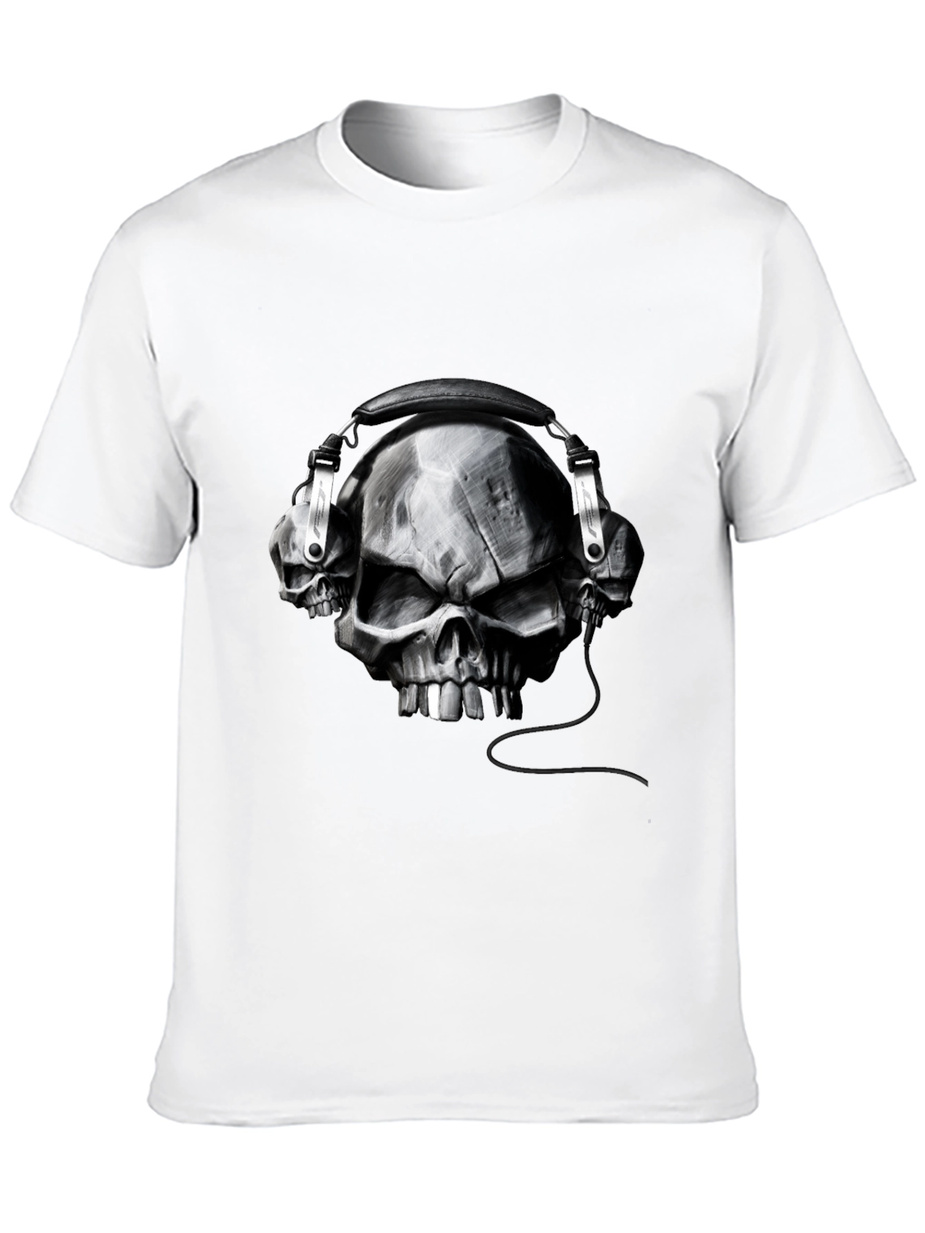 Skull Headphones Graphic Tee - Black Cotton T-Shirt