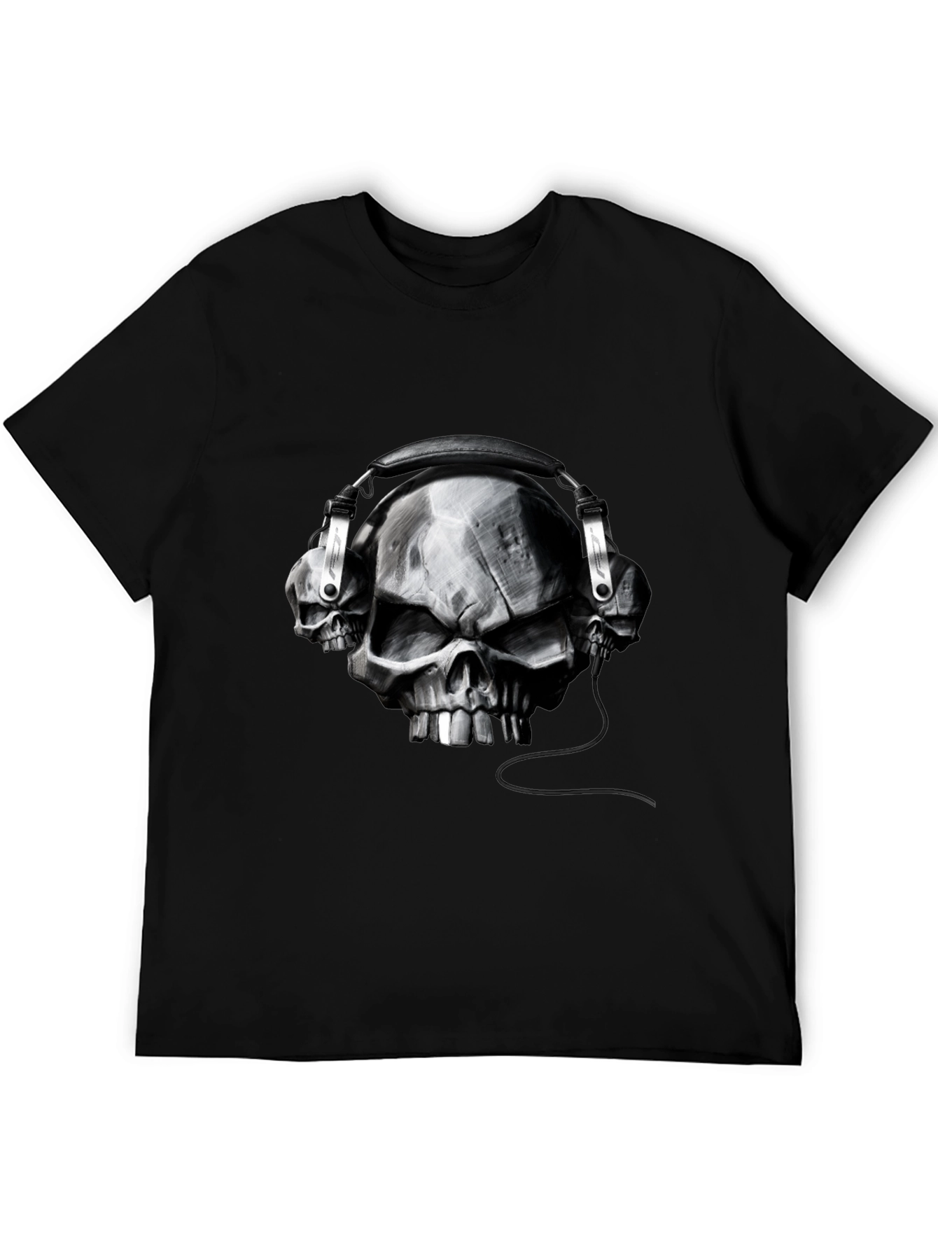 Skull Headphones Graphic Tee - Black Cotton T-Shirt