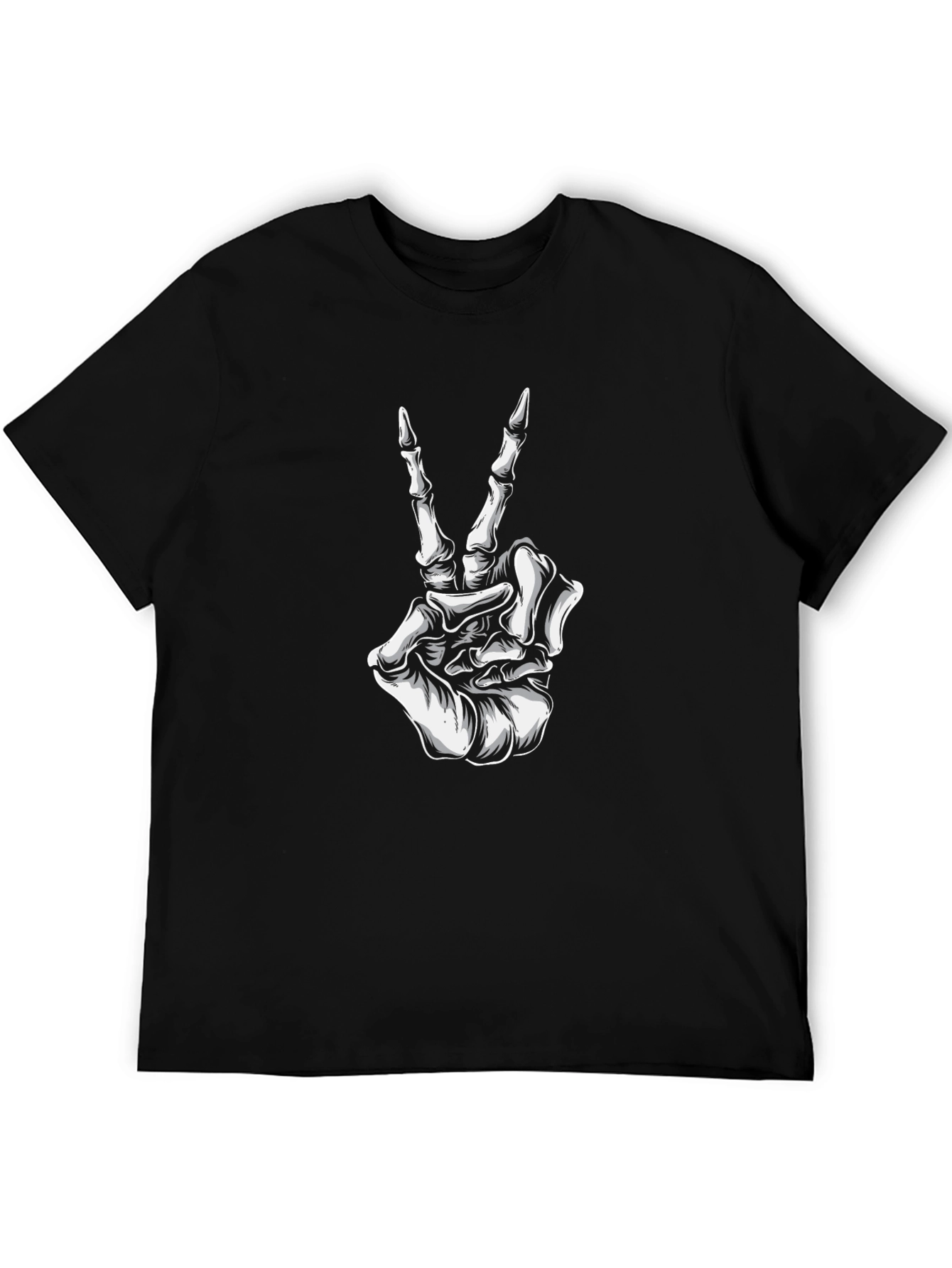 Skeleton Hand Peace Sign Black T-Shirt