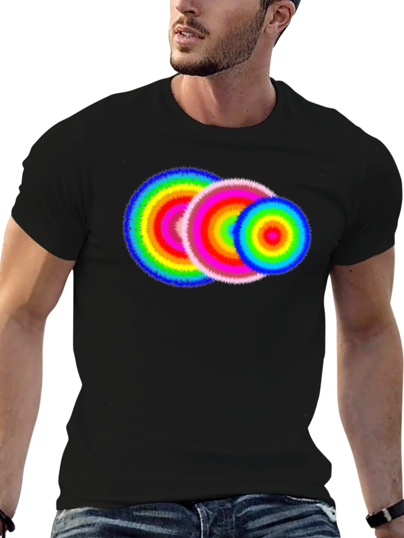 Vibrant Rings Graphic Tee - Black Cotton T-Shirt