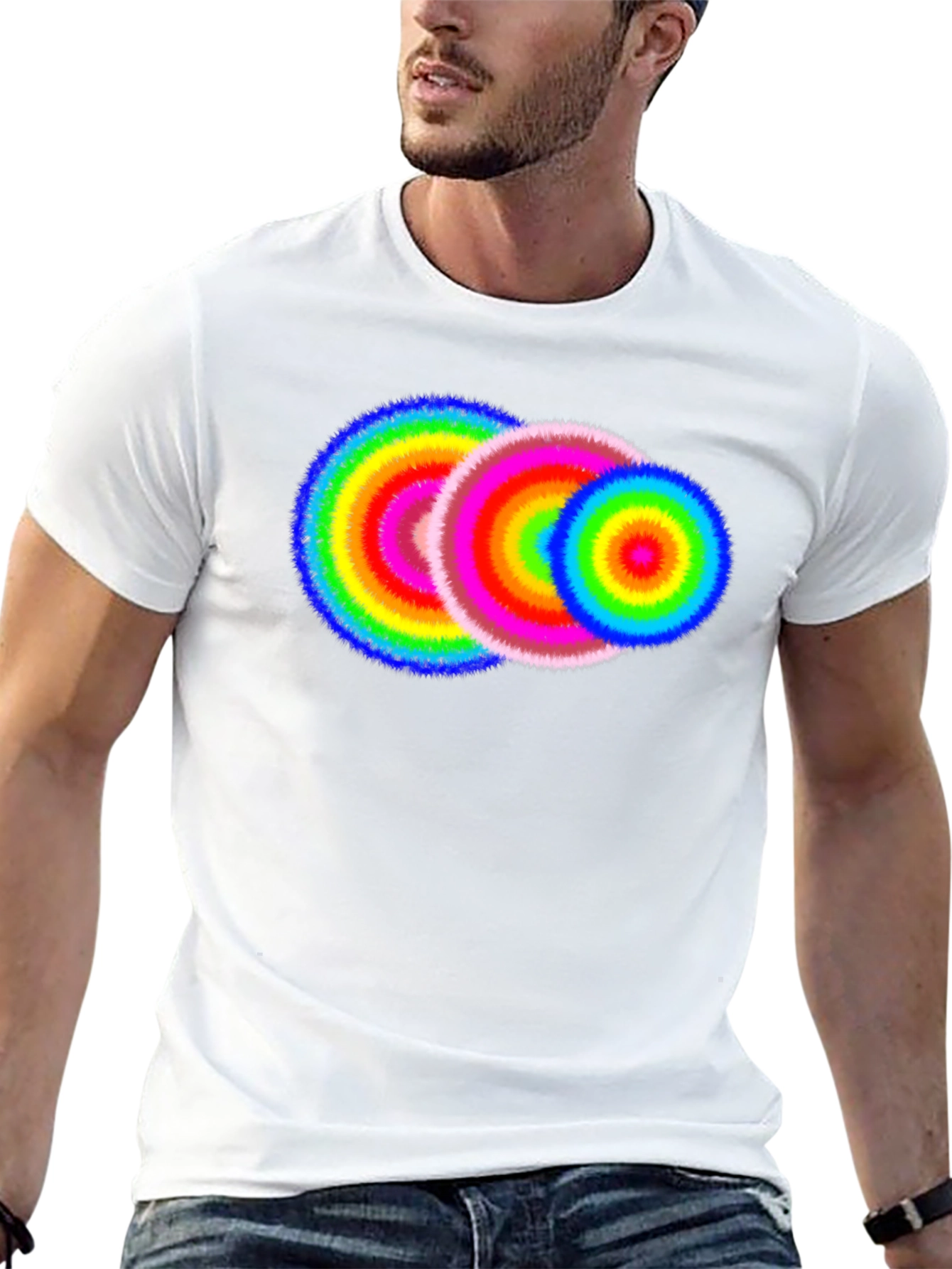 Vibrant Rings Graphic Tee - Black Cotton T-Shirt