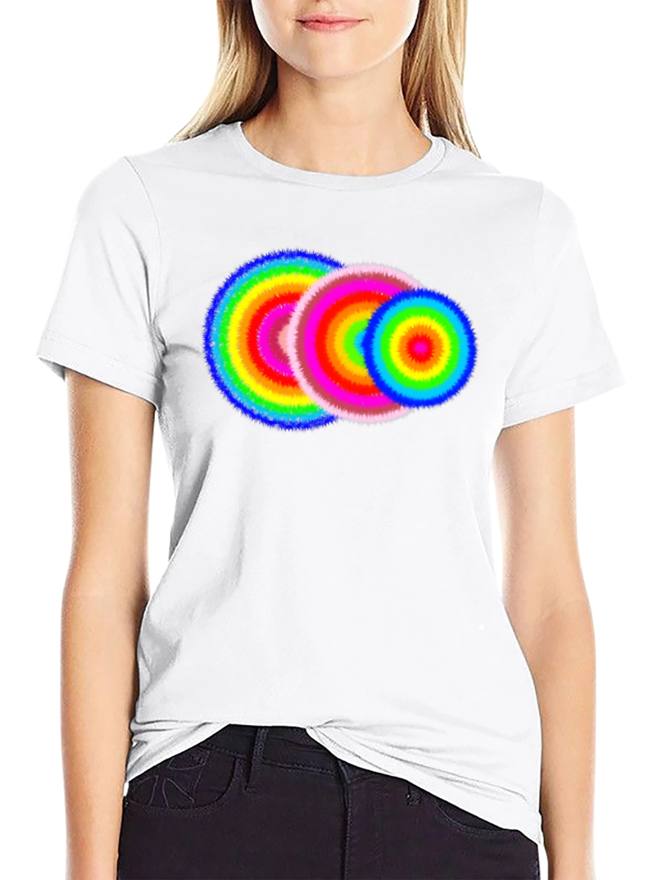 Vibrant Rings Graphic Tee - Black Cotton T-Shirt
