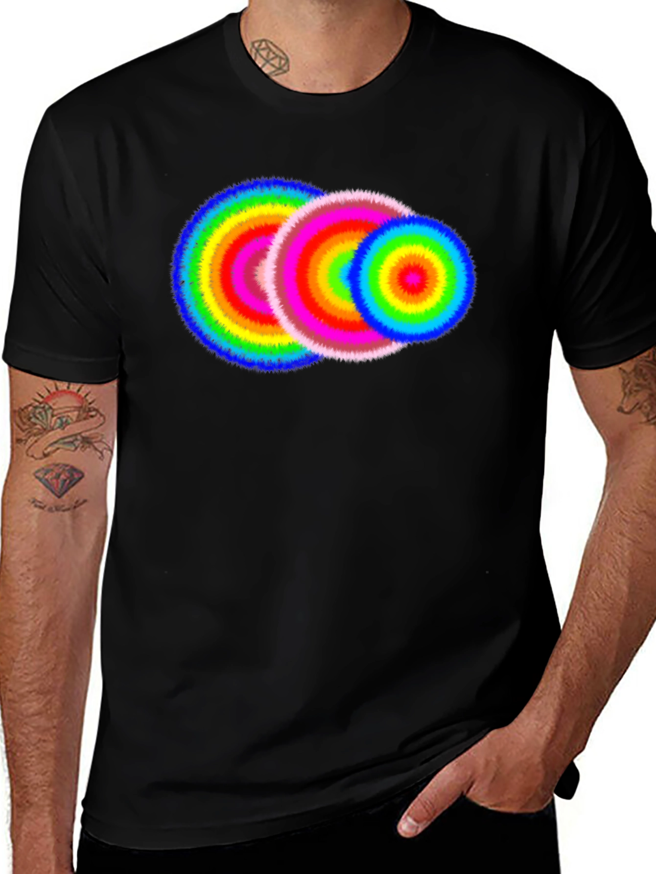 Vibrant Rings Graphic Tee - Black Cotton T-Shirt