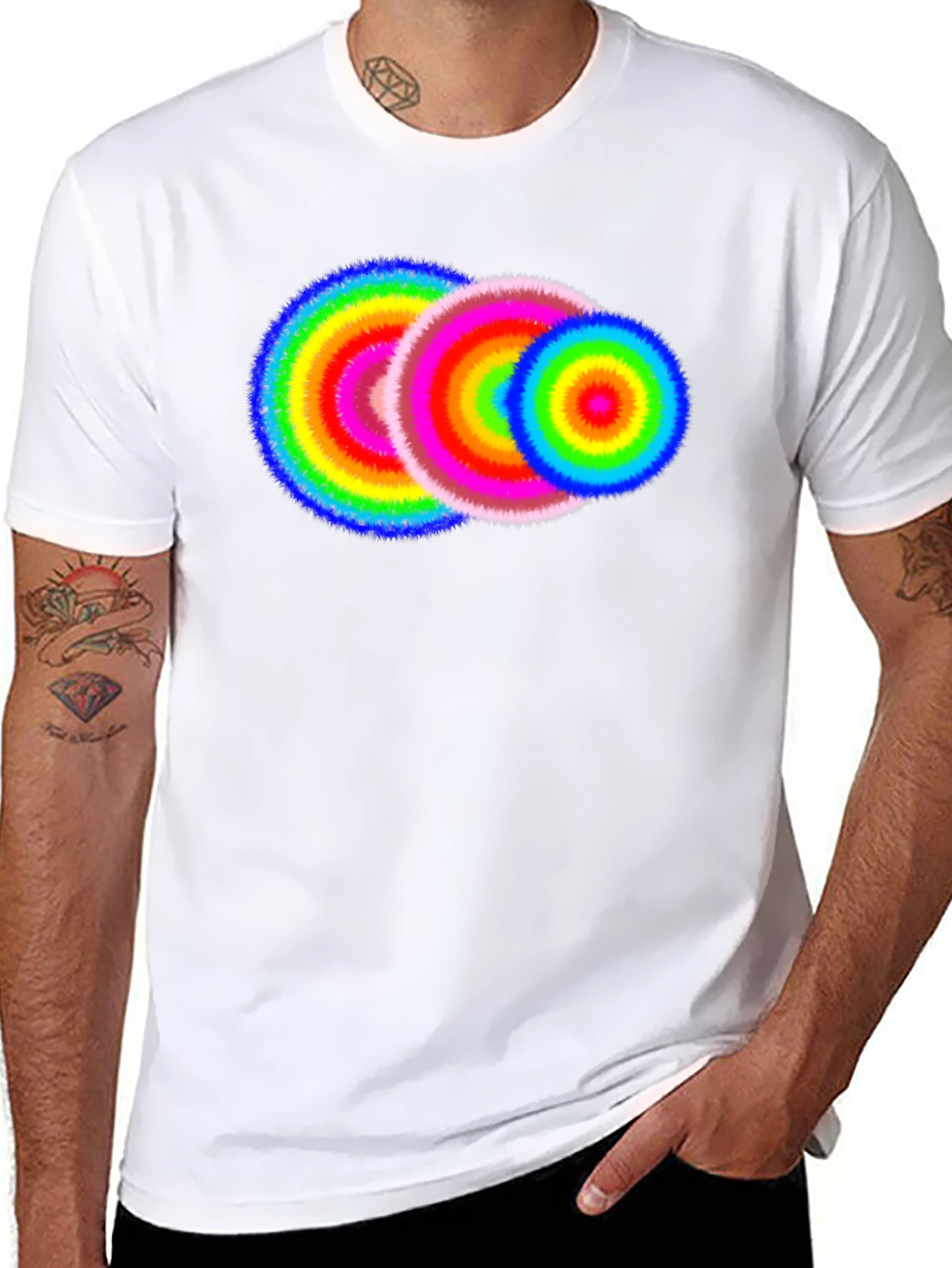Vibrant Rings Graphic Tee - Black Cotton T-Shirt