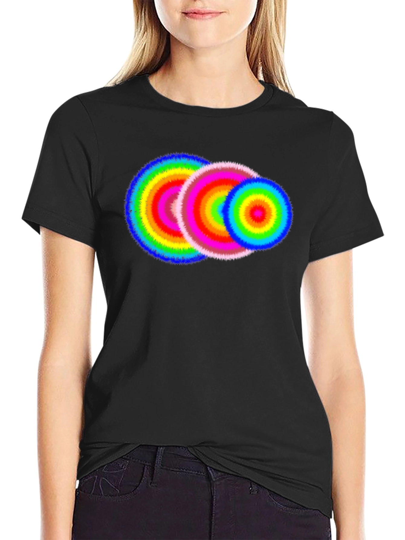 Vibrant Rings Graphic Tee - Black Cotton T-Shirt