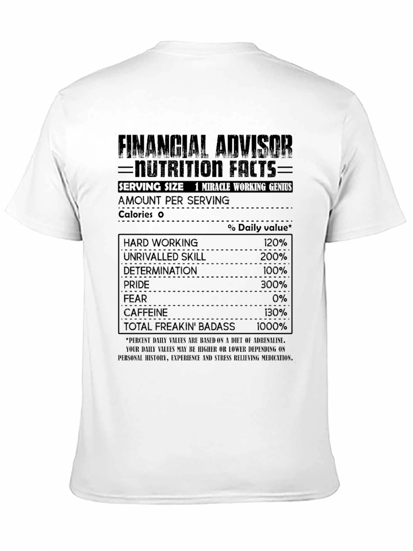 Financial Advisor Nutrition Facts Graphic Tee