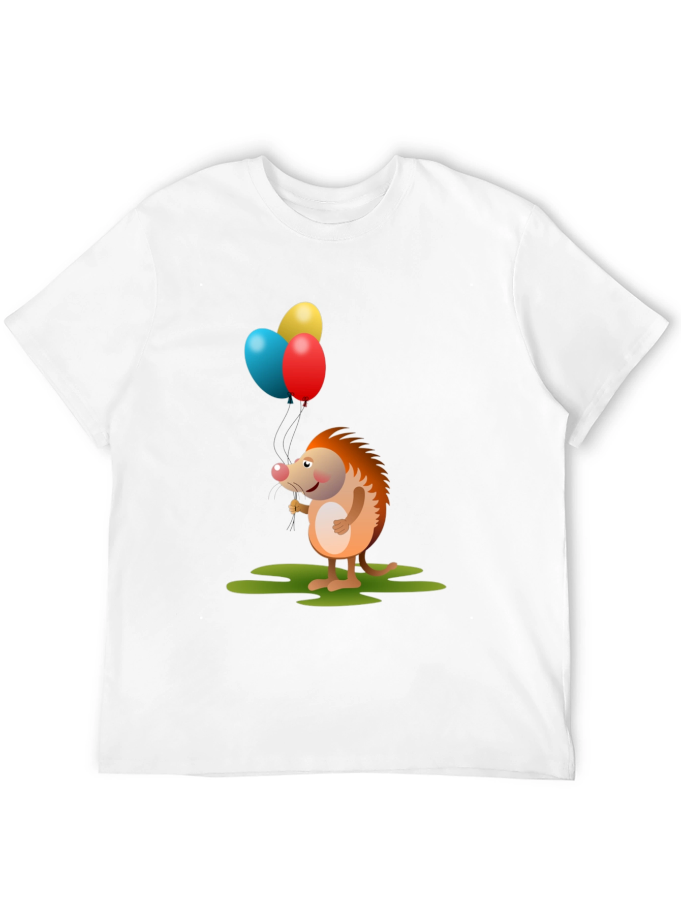 Cute Hedgehog with Balloons Graphic Tee - Black Cotton