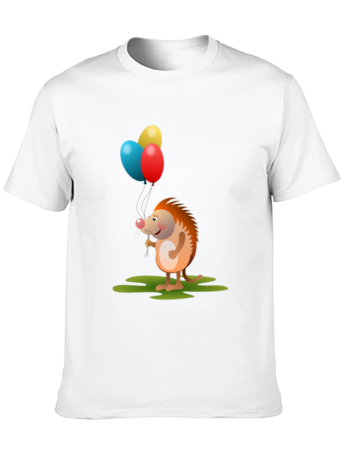 Cute Hedgehog with Balloons Graphic Tee - Black Cotton