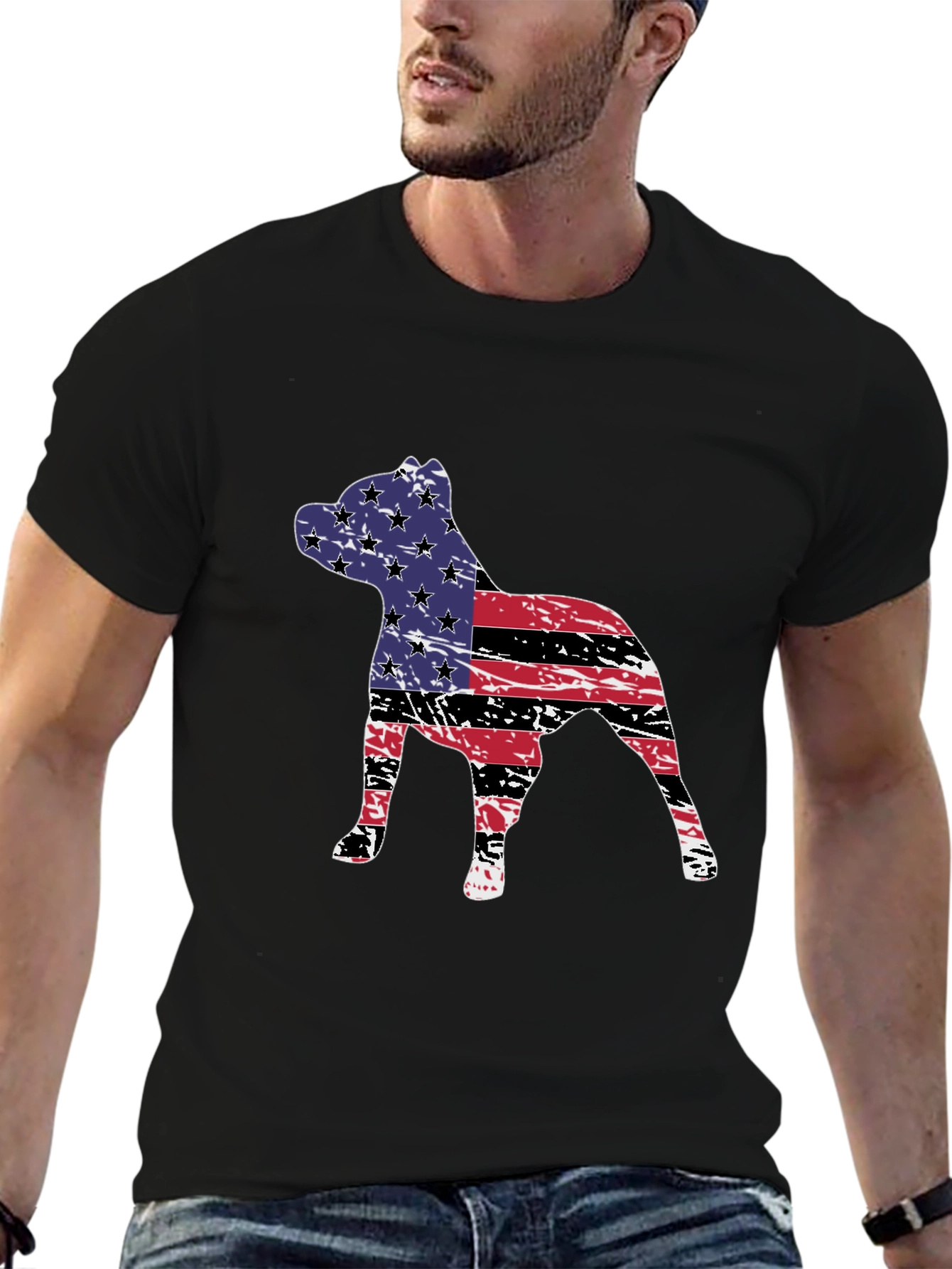 American Flag Dog Graphic Tee - Patriotic Style