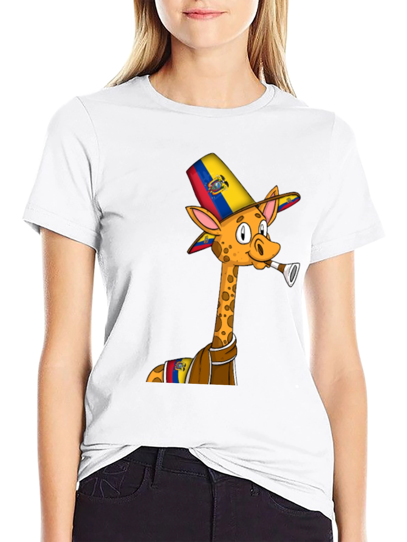 Ecuador Giraffe Graphic Tee - Black Cotton T-Shirt