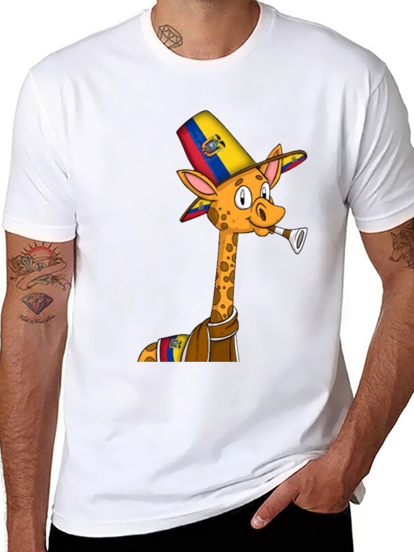 Ecuador Giraffe Graphic Tee - Black Cotton T-Shirt