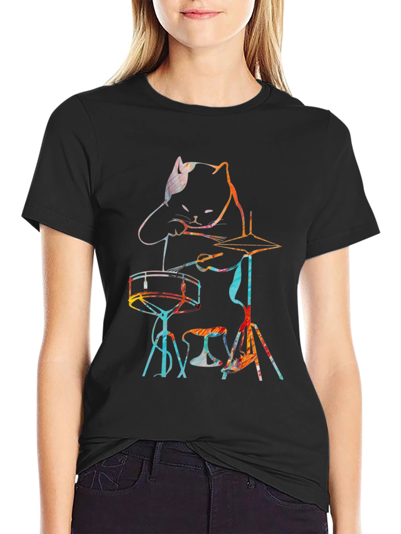 Cat Drummer T-Shirt - Music Lover Tee