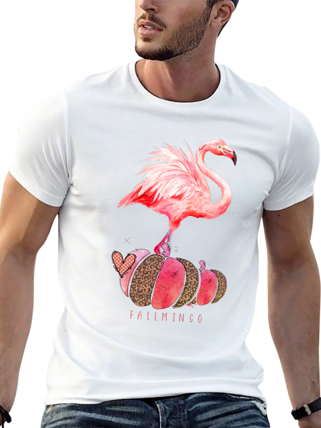 Fallmingo T-Shirt: Pink Flamingo Pumpkin Design