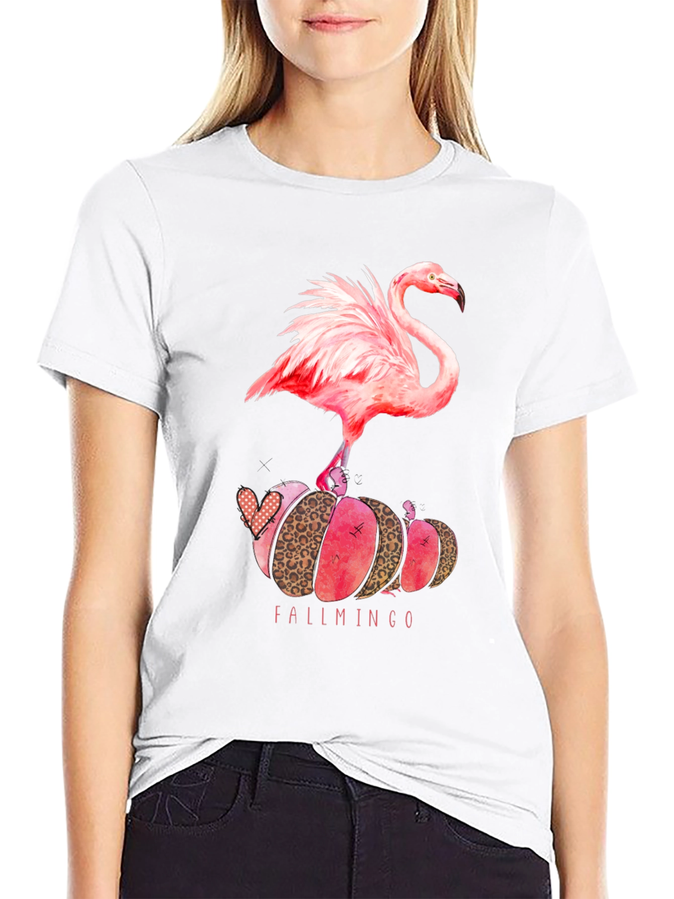 Fallmingo T-Shirt: Pink Flamingo Pumpkin Design