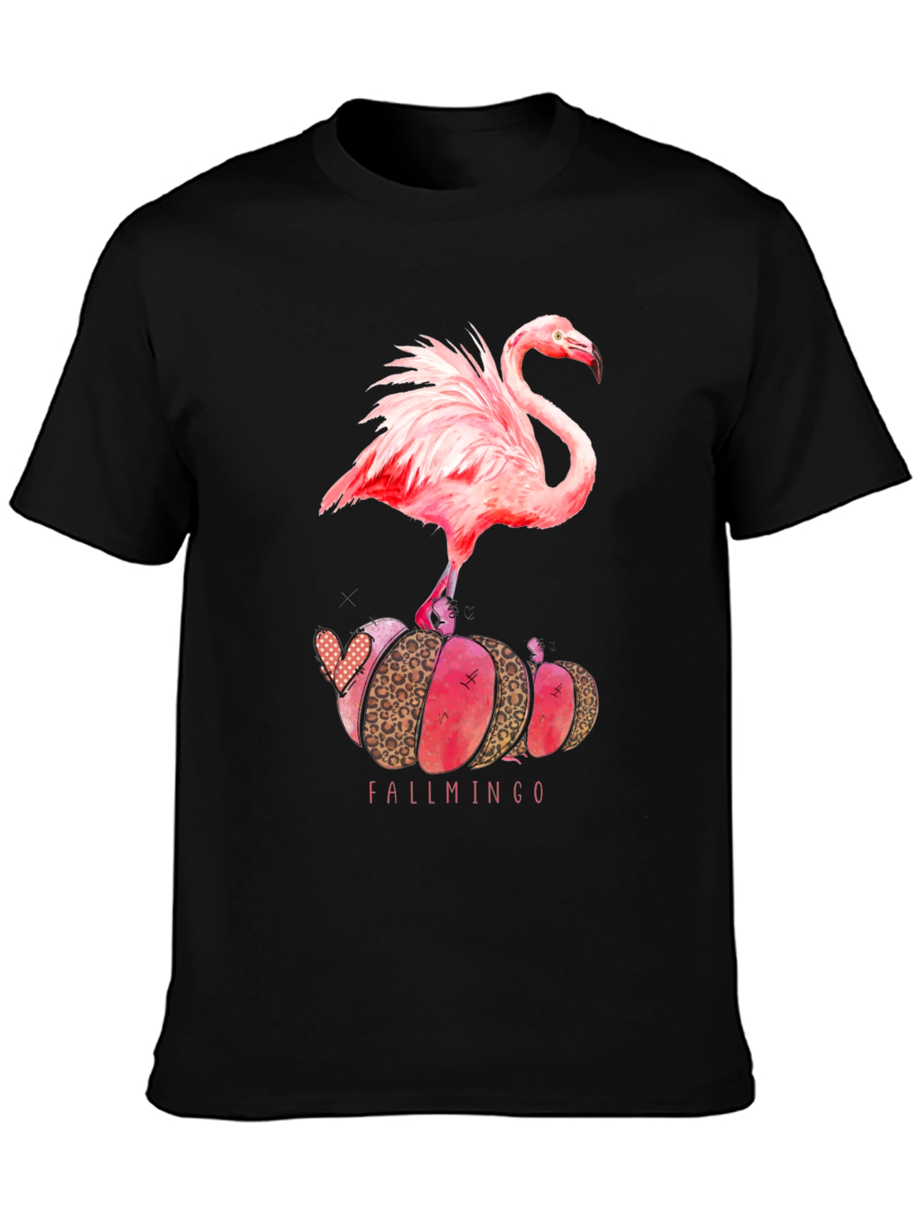 Fallmingo T-Shirt: Pink Flamingo Pumpkin Design
