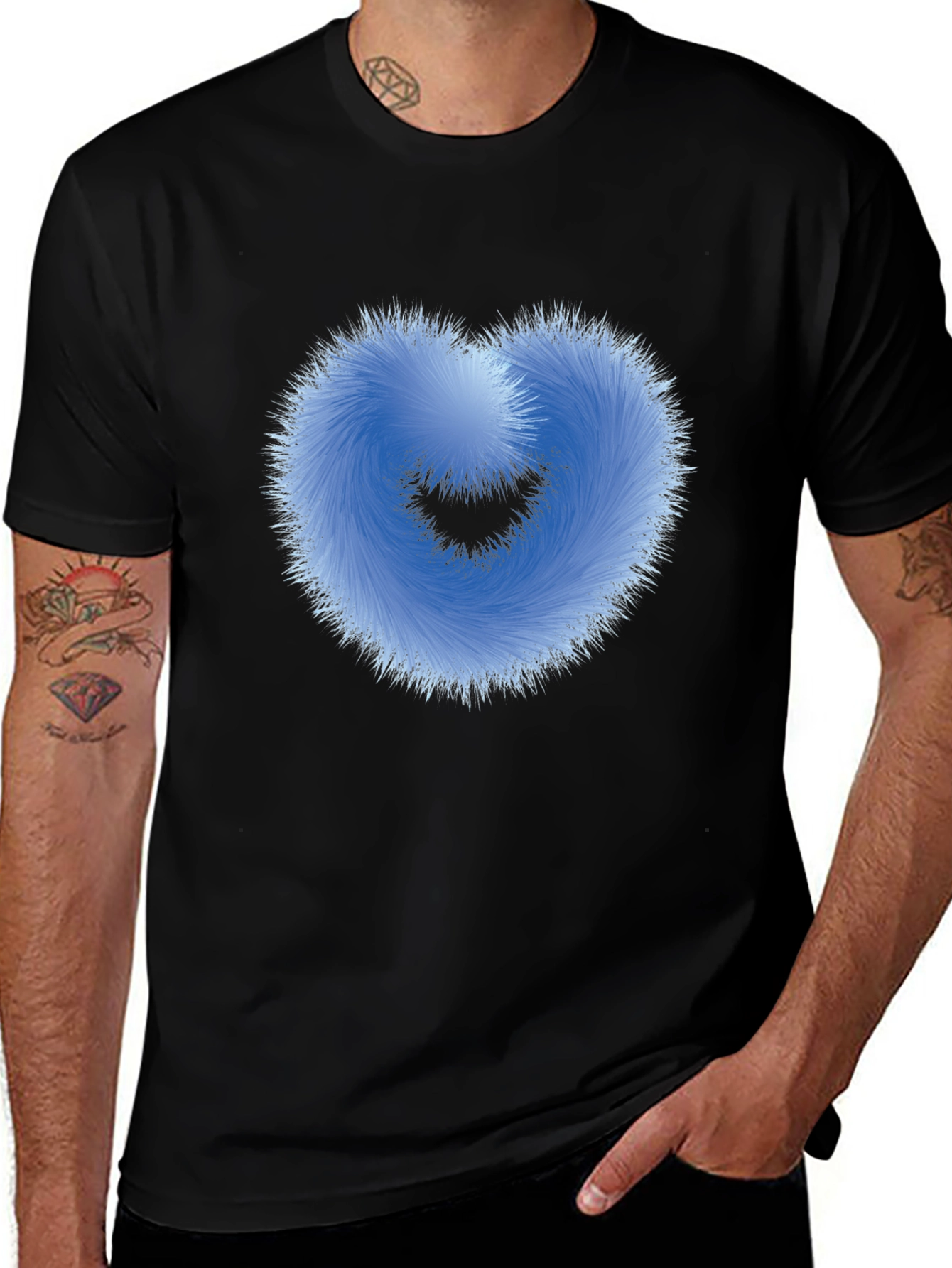 Fuzzy Heart Graphic Black T-Shirt