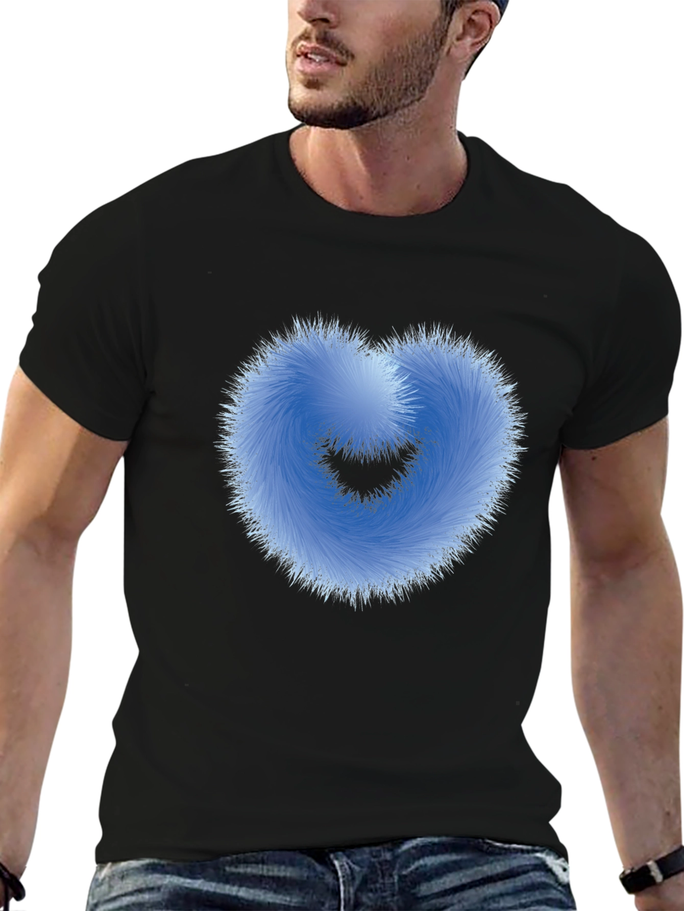 Fuzzy Heart Graphic Black T-Shirt