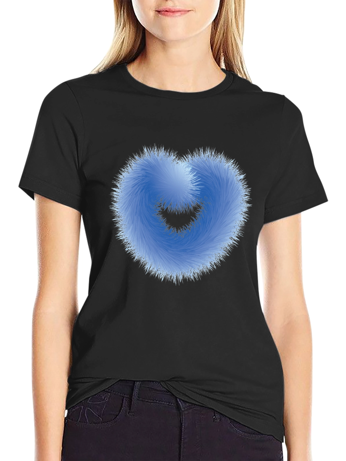 Fuzzy Heart Graphic Black T-Shirt