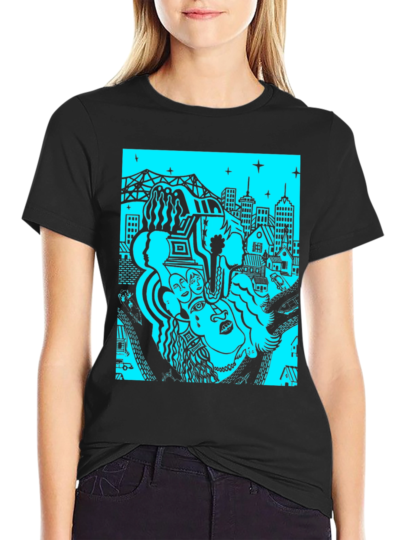 Unique Graphic Print Black T-Shirt