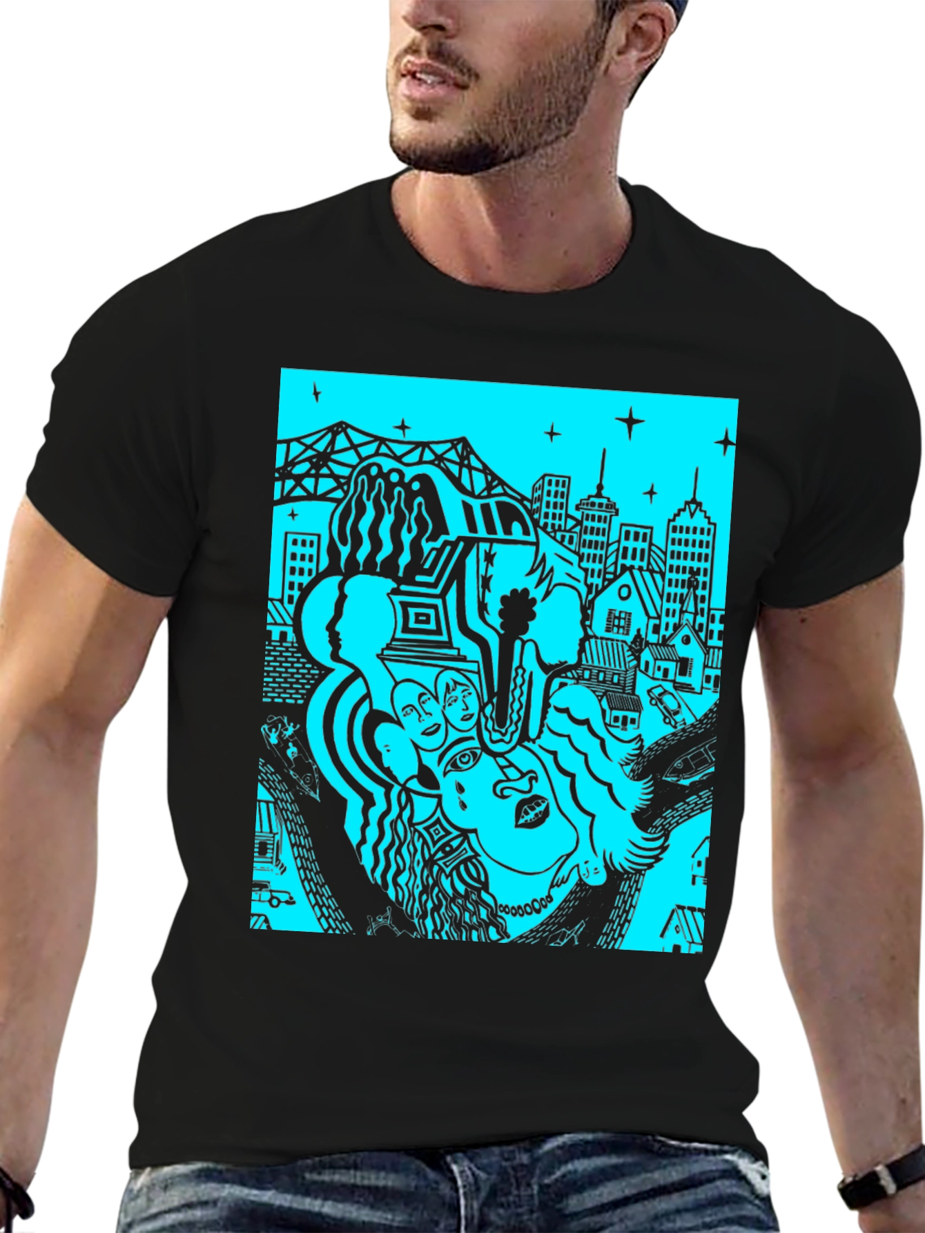 Unique Graphic Print Black T-Shirt
