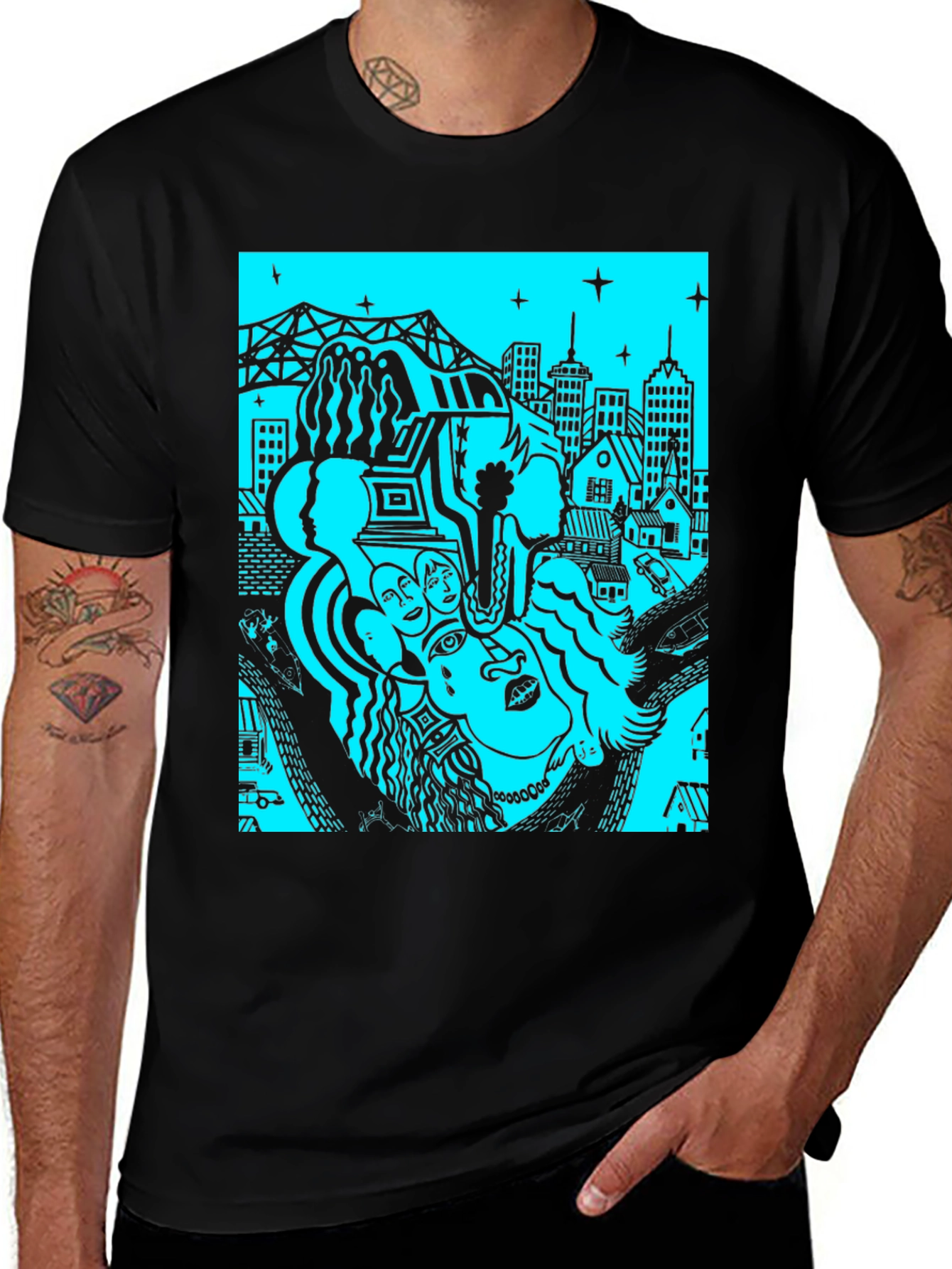 Unique Graphic Print Black T-Shirt