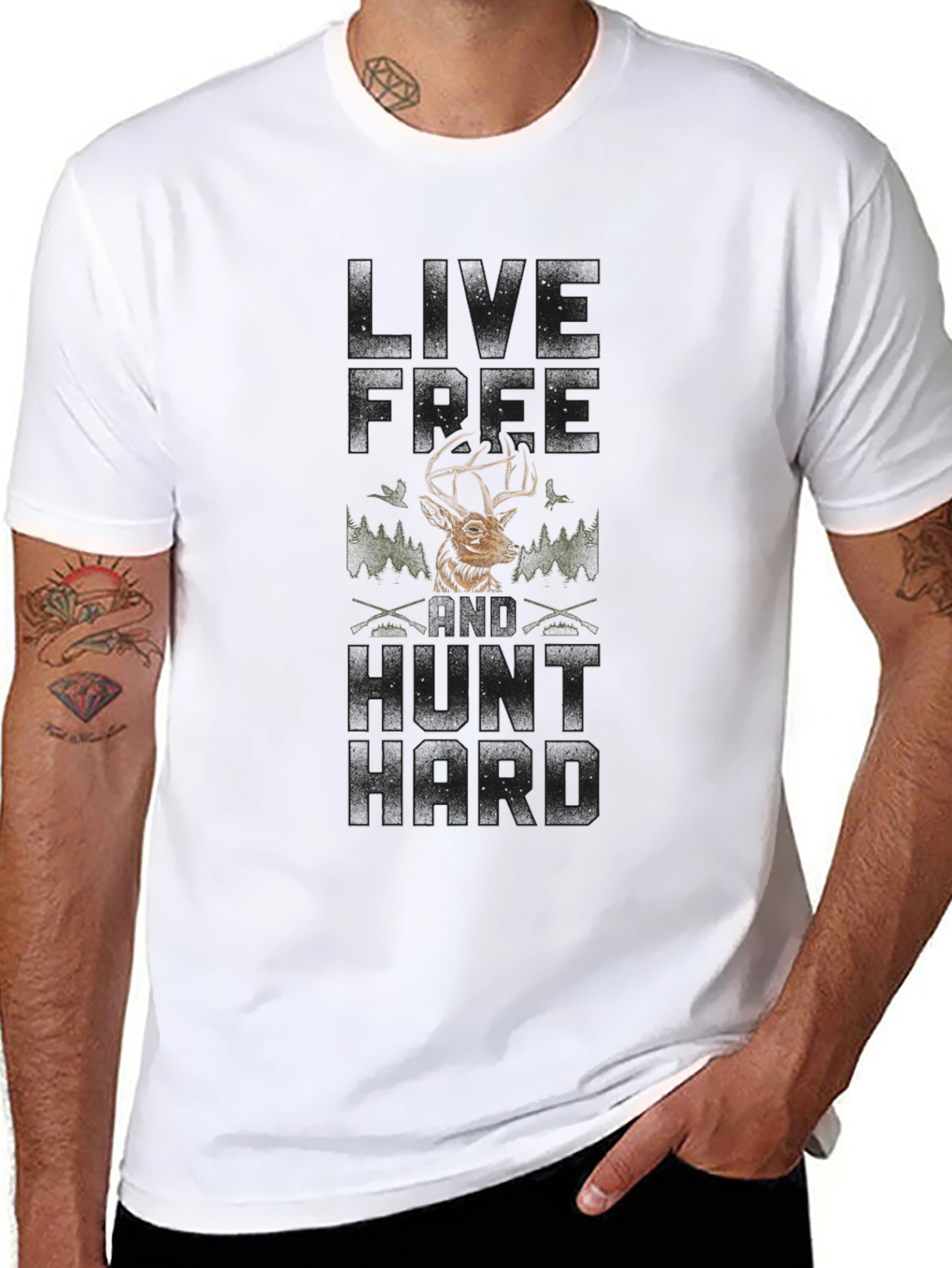 Live Free Hunt Hard Deer Graphic Tee