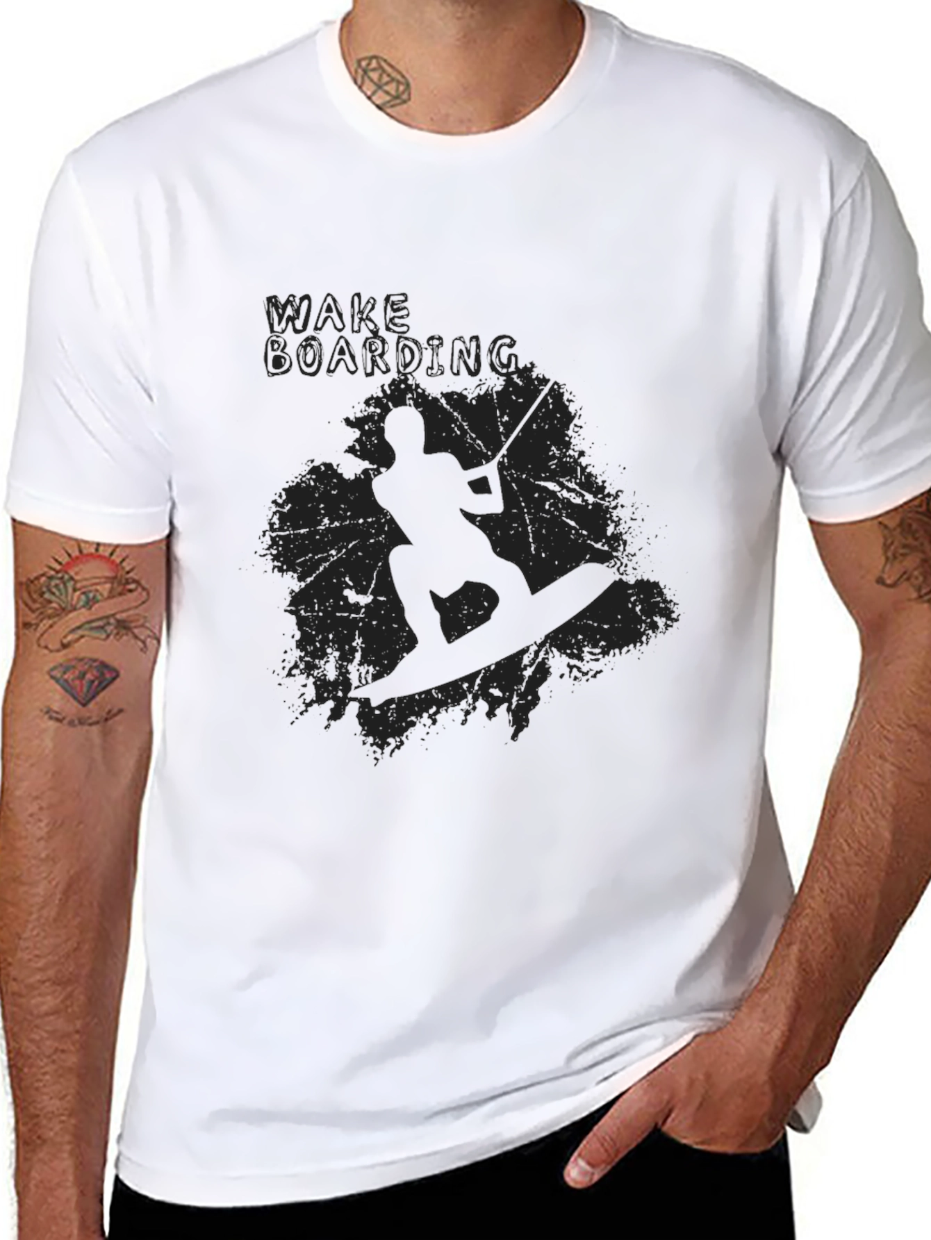 Wakeboarding Graphic Tee - Black Cotton T-Shirt