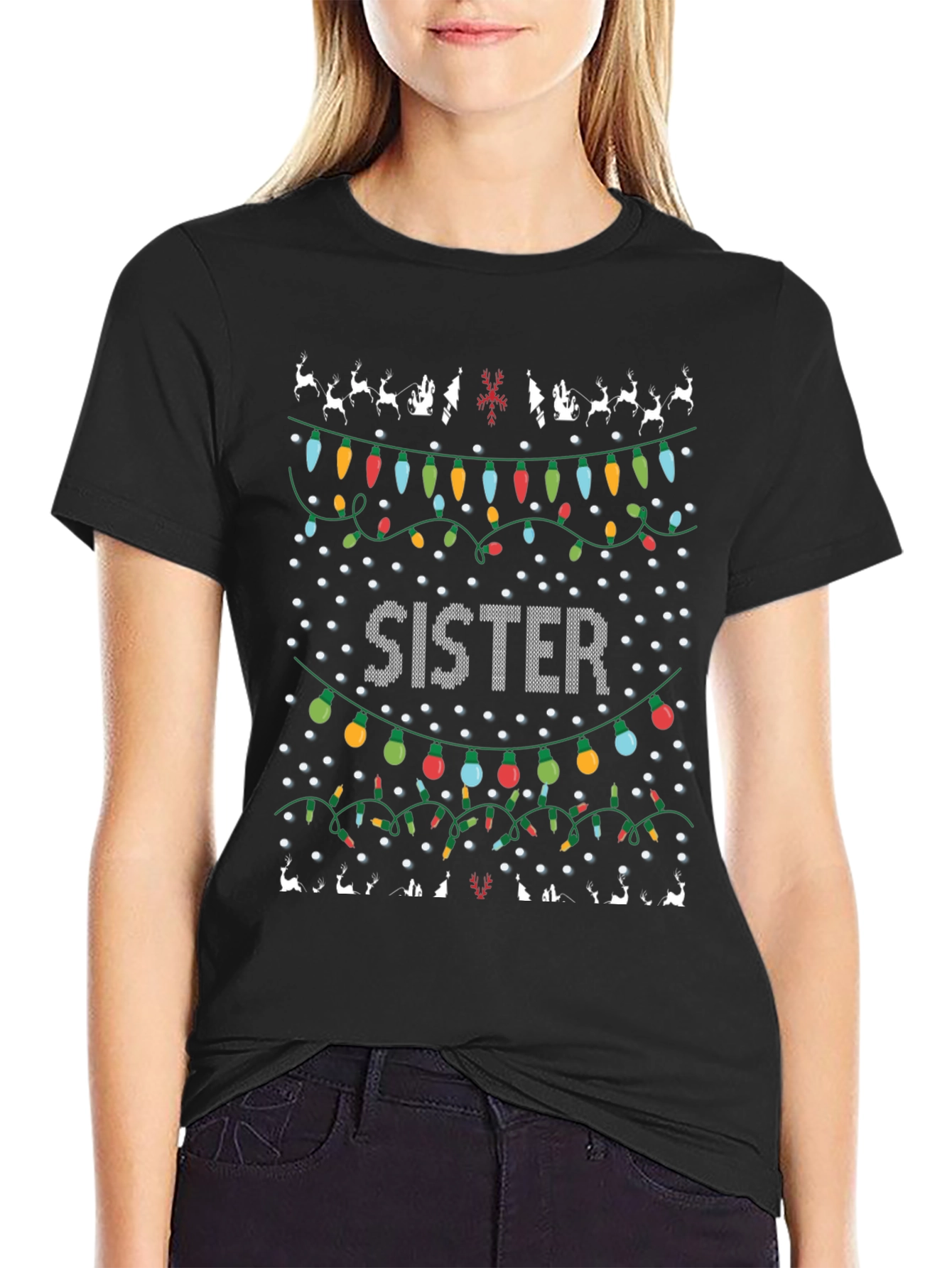 Sister Christmas Lights Graphic Tee