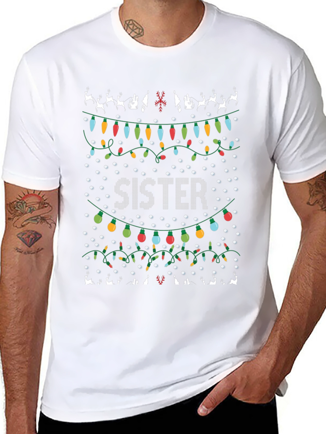 Sister Christmas Lights Graphic Tee