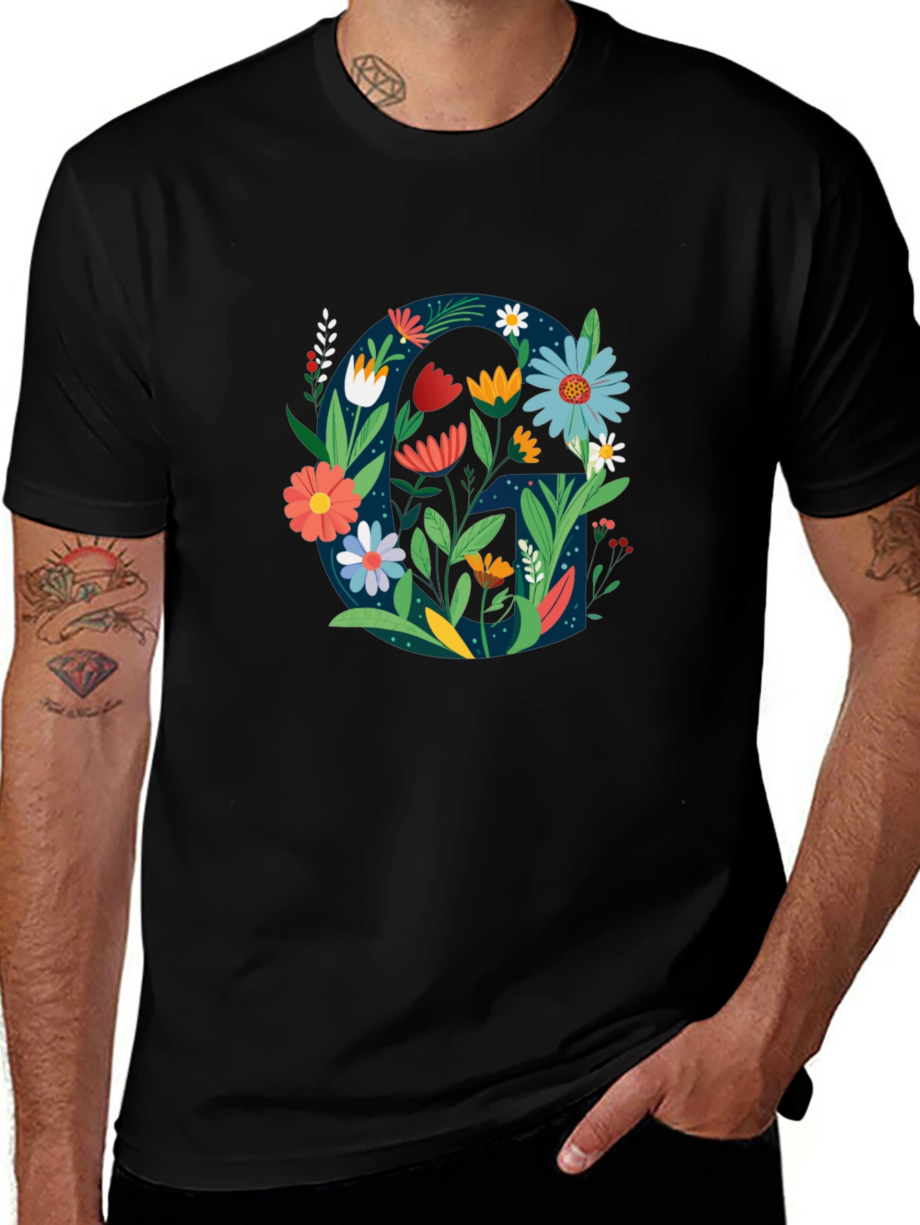 Floral Letter G Graphic Tee - Unique Design