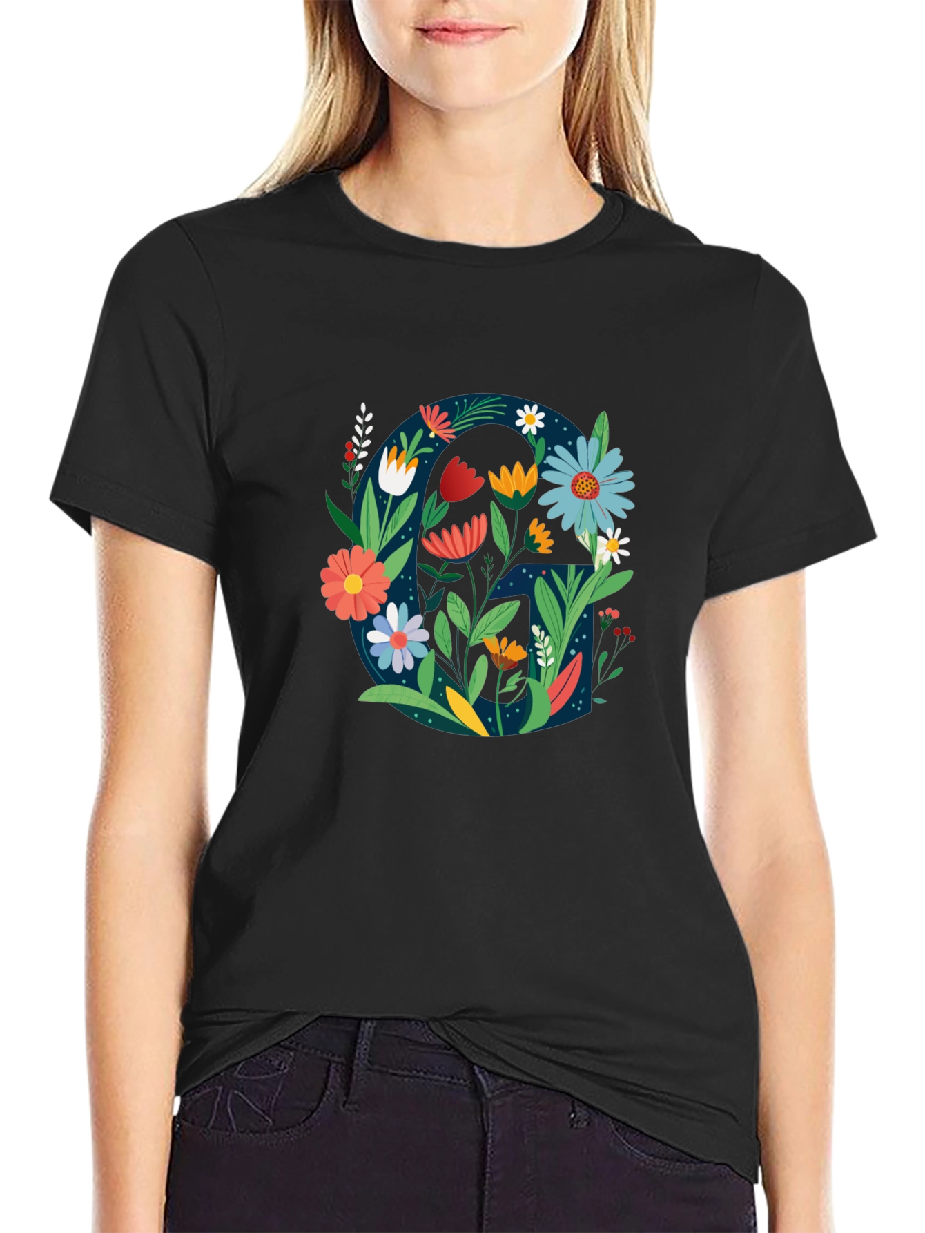 Floral Letter G Graphic Tee - Unique Design