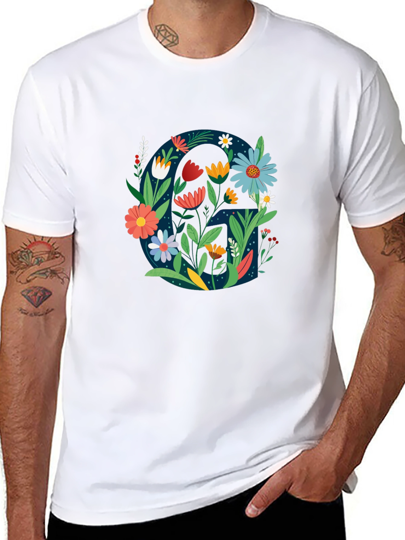 Floral Letter G Graphic Tee - Unique Design