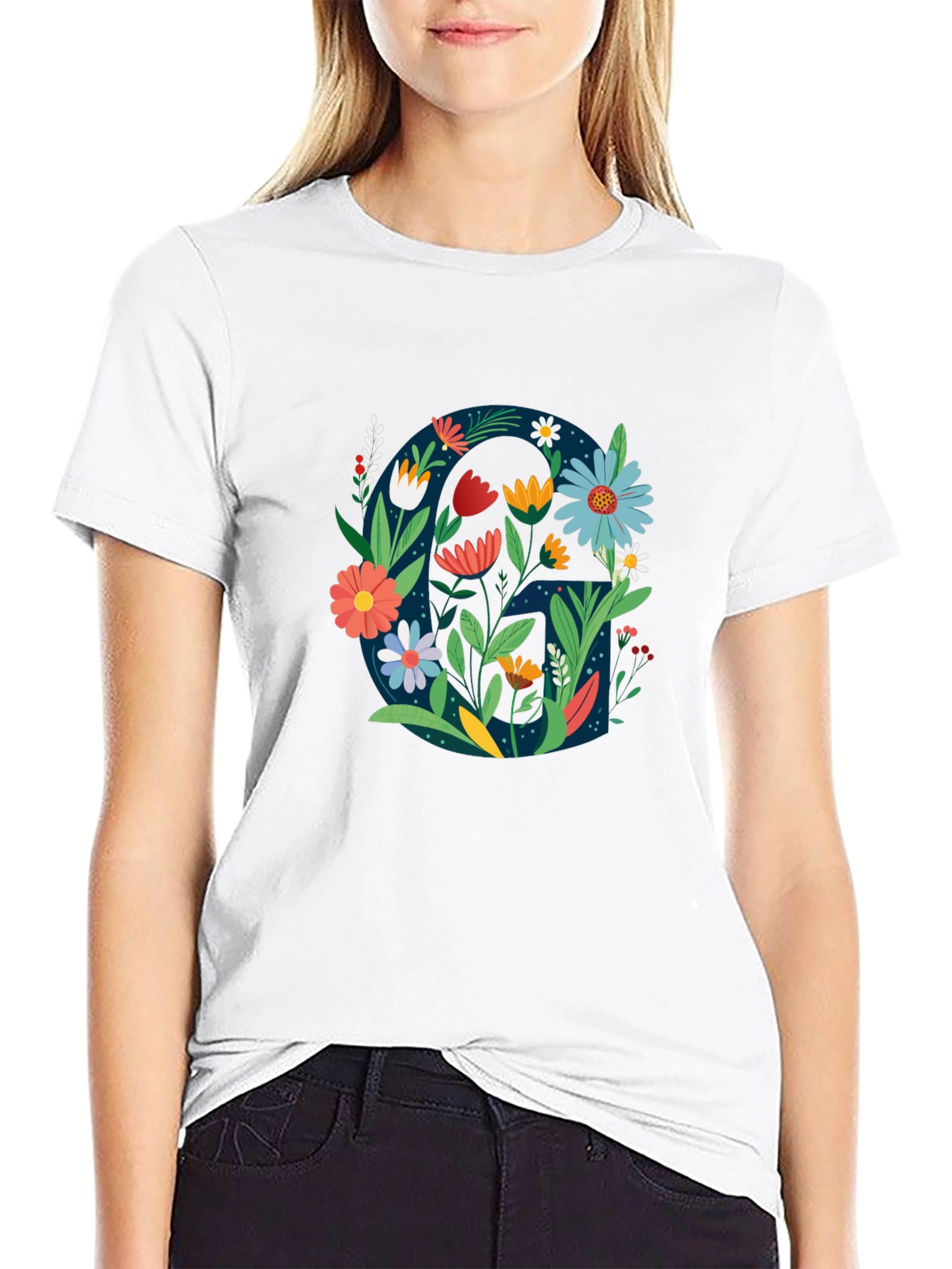 Floral Letter G Graphic Tee - Unique Design