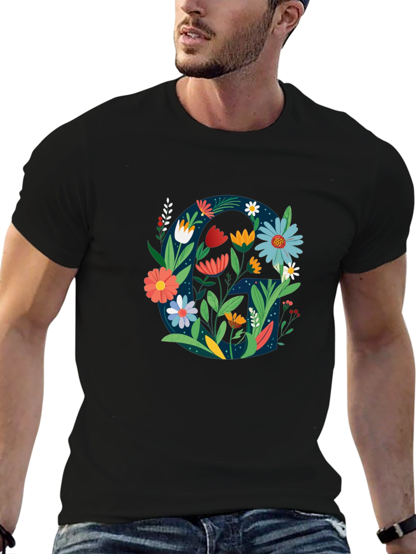 Floral Letter G Graphic Tee - Unique Design