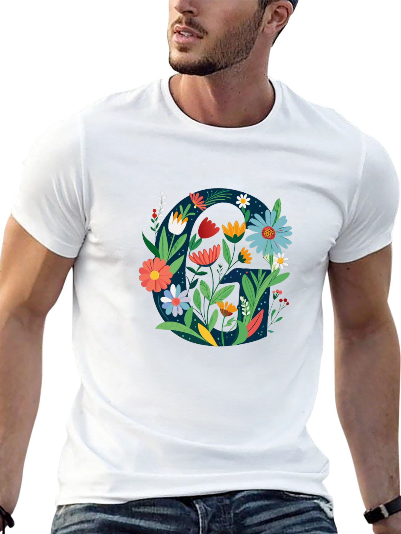 Floral Letter G Graphic Tee - Unique Design
