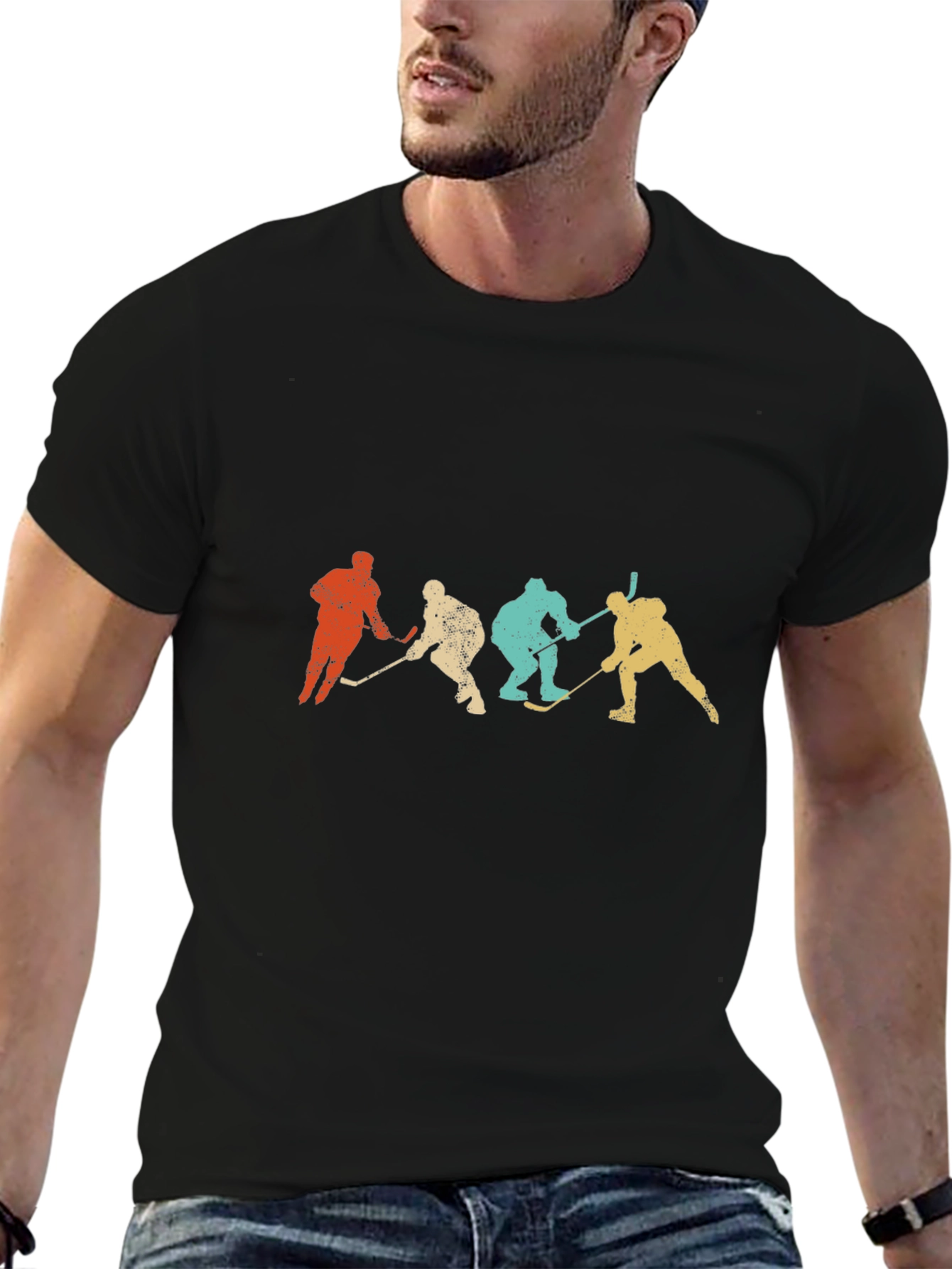 Retro Hockey Silhouette Graphic Tee - Black
