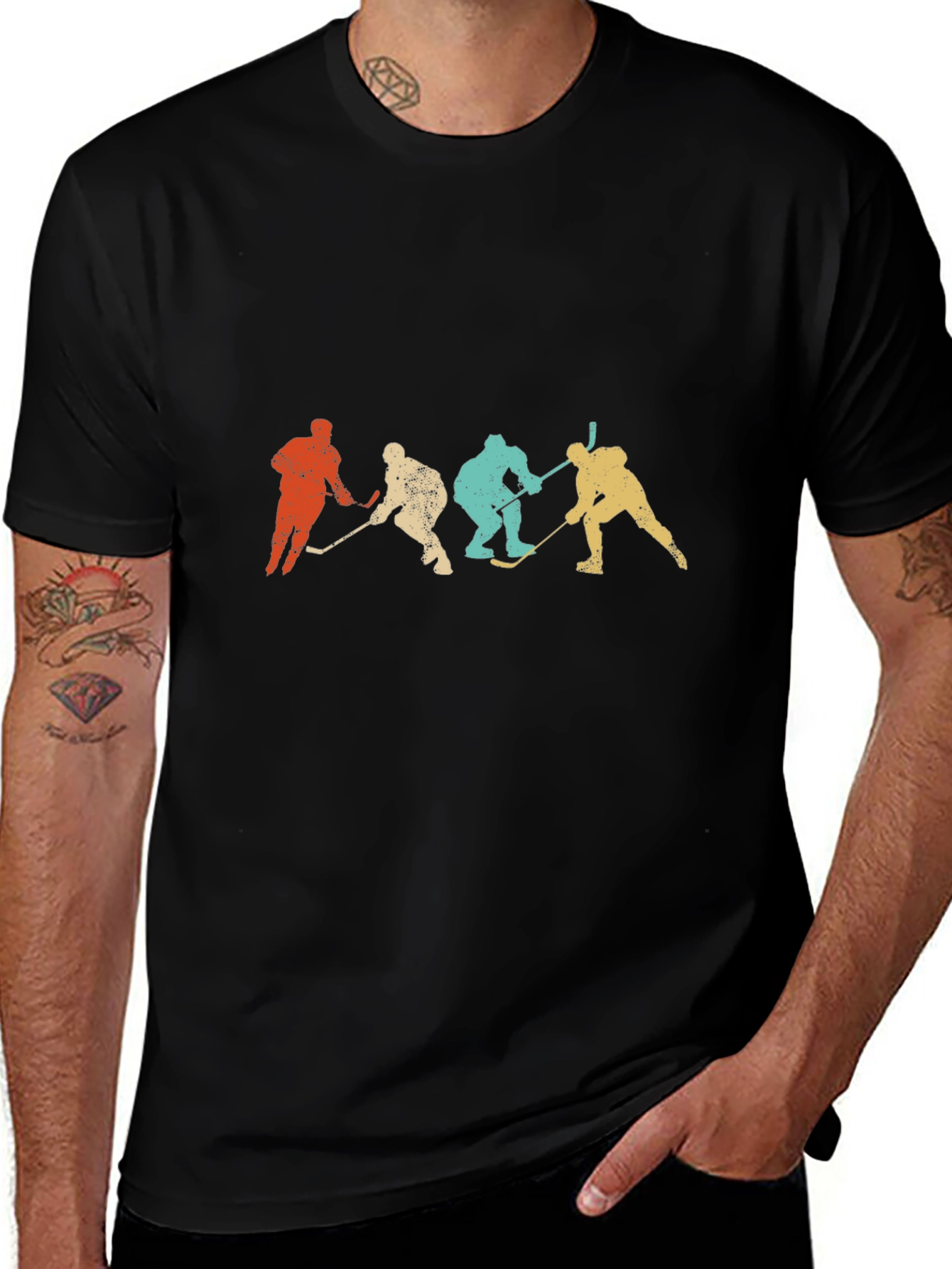 Retro Hockey Silhouette Graphic Tee - Black