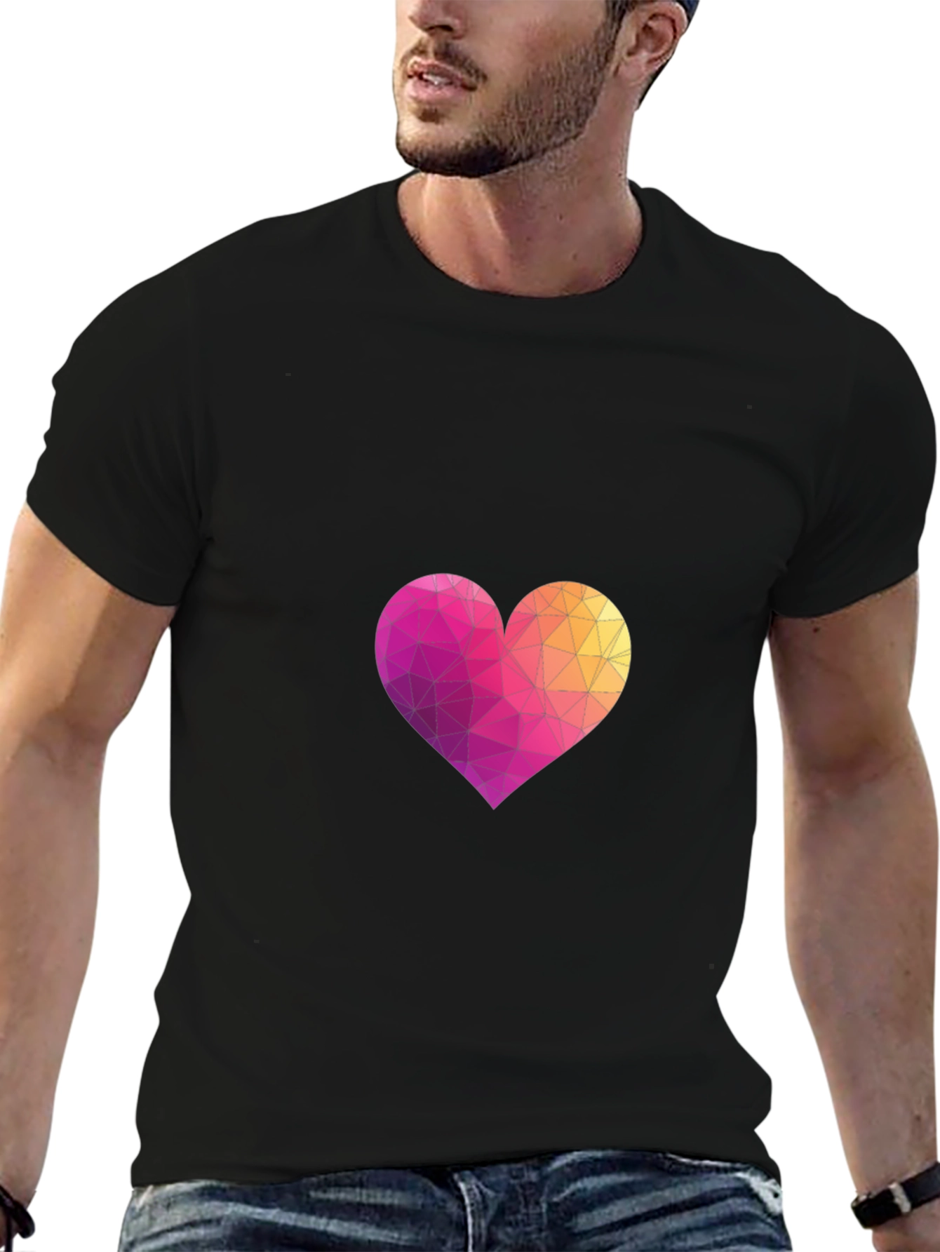 Geometric Heart Graphic Black T-Shirt