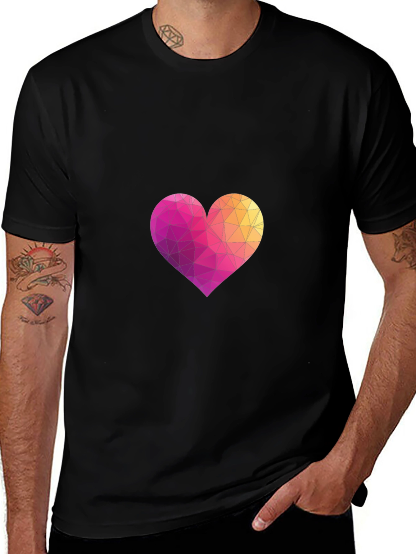 Geometric Heart Graphic Black T-Shirt