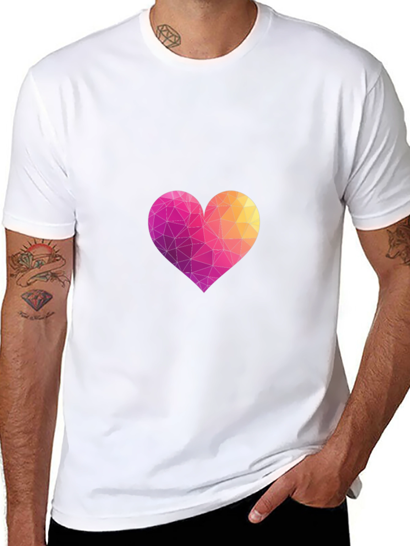 Geometric Heart Graphic Black T-Shirt