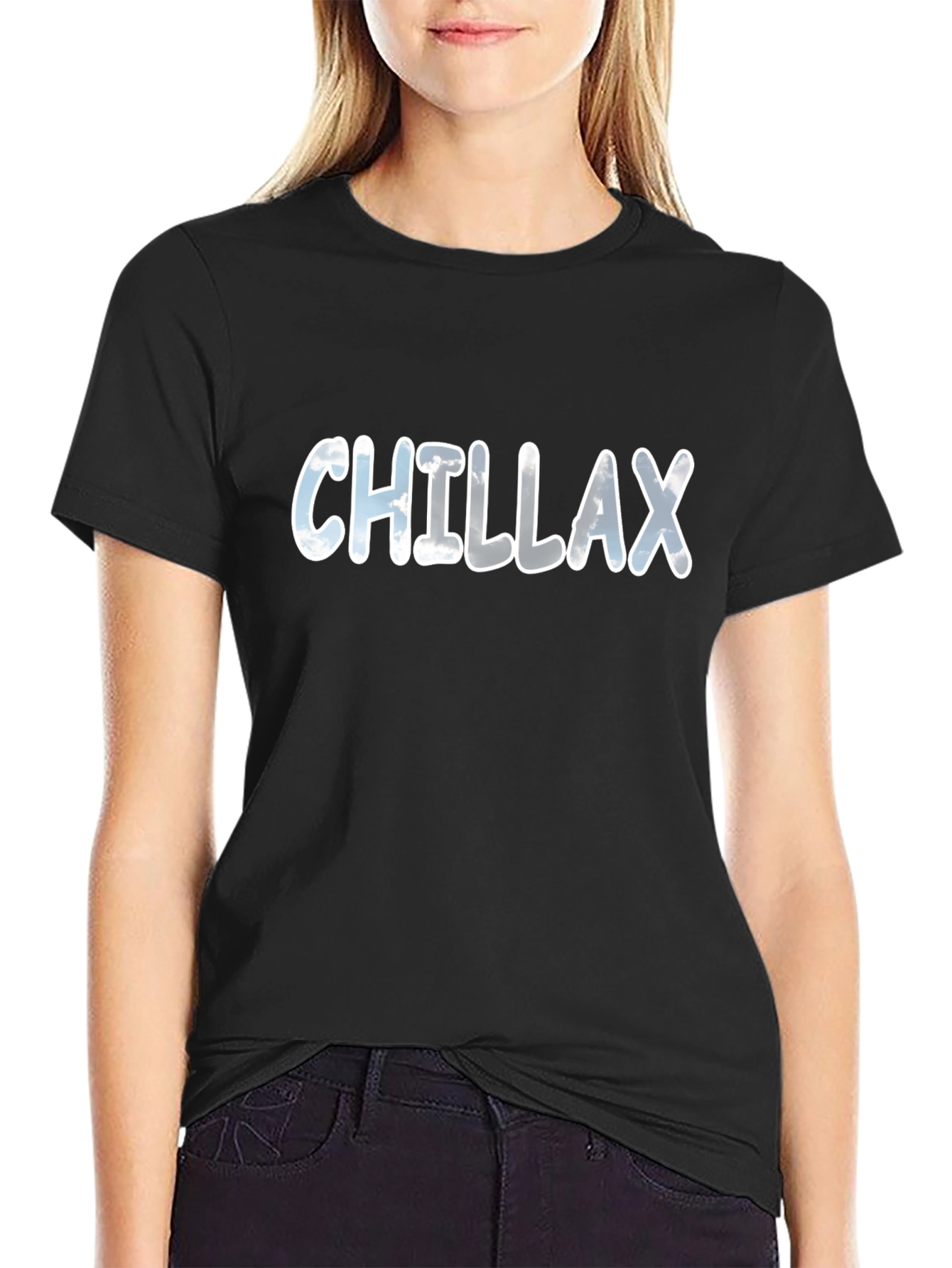 Chillax Cloud Graphic Black Tee - Relaxed Style