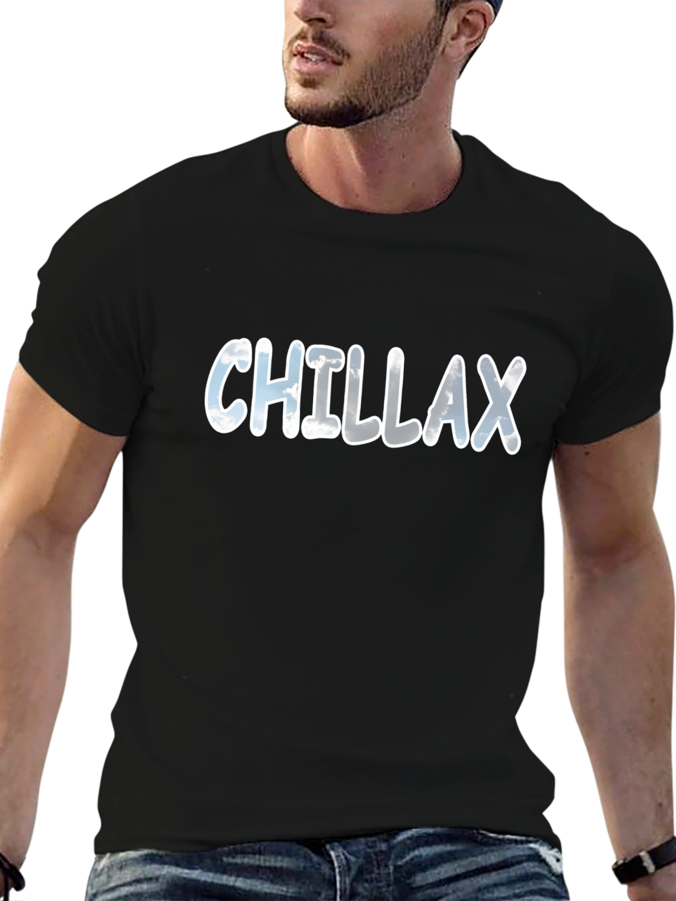 Chillax Cloud Graphic Black Tee - Relaxed Style