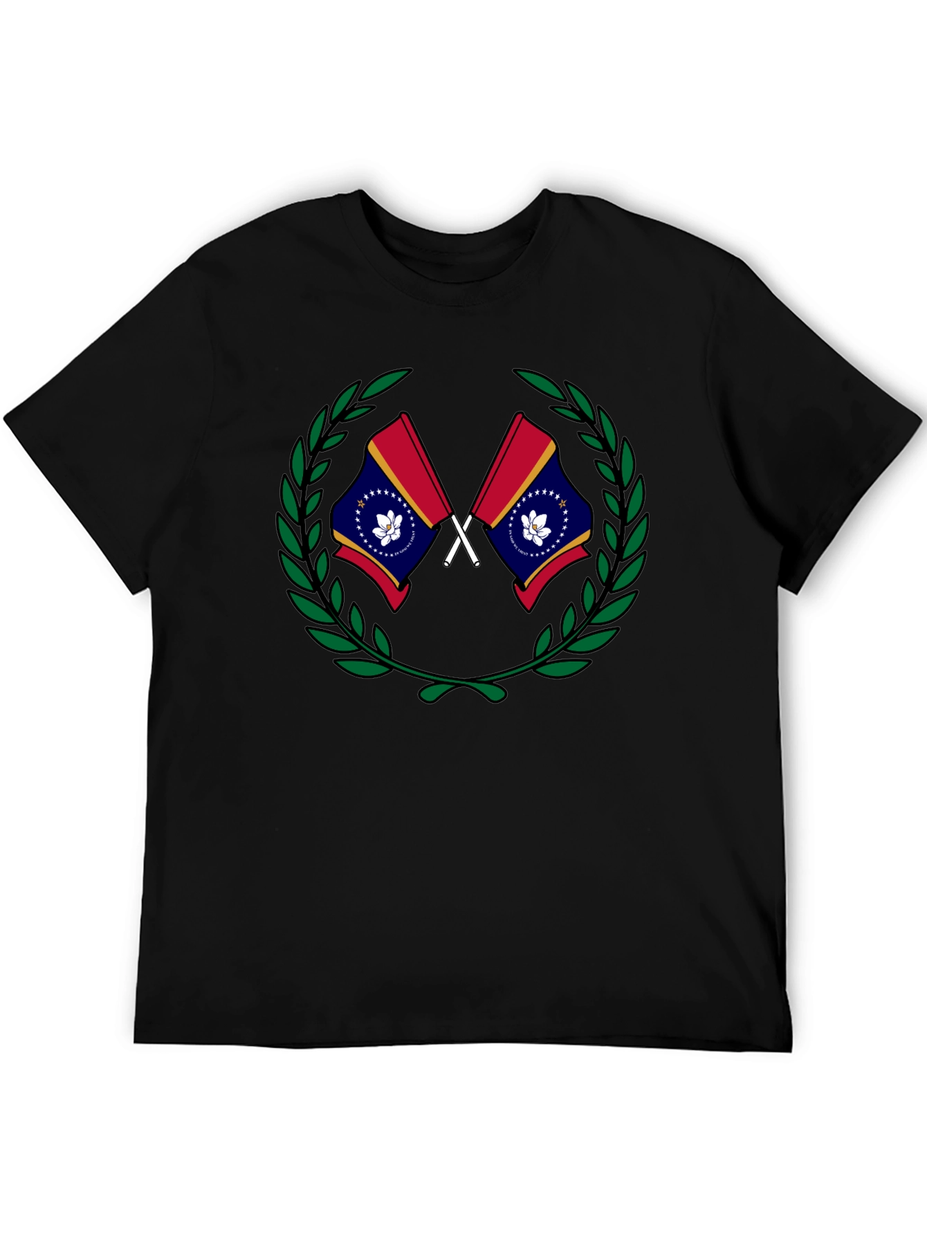 Mississippi Flag Laurel Wreath Black T-Shirt