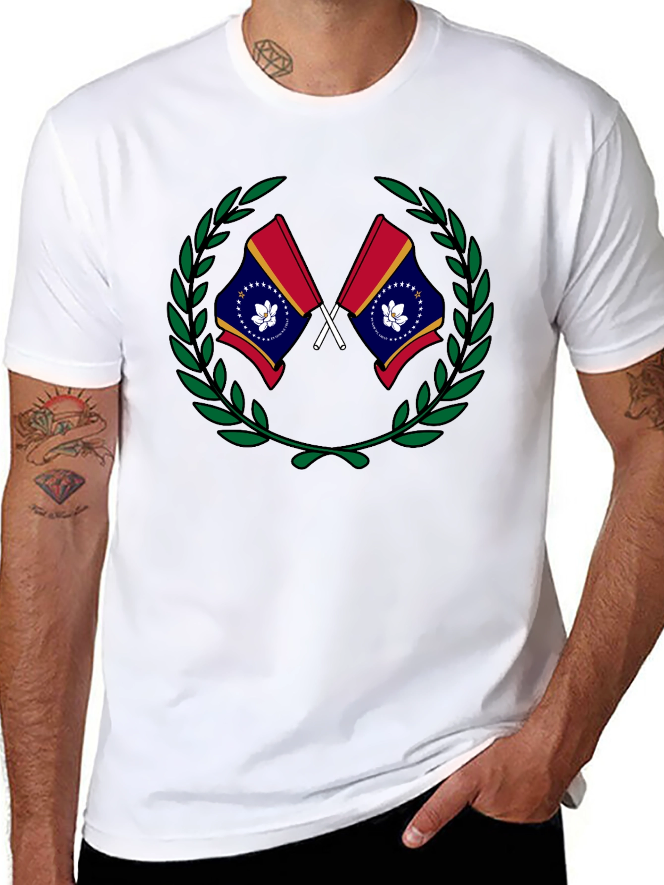 Mississippi Flag Laurel Wreath Black T-Shirt