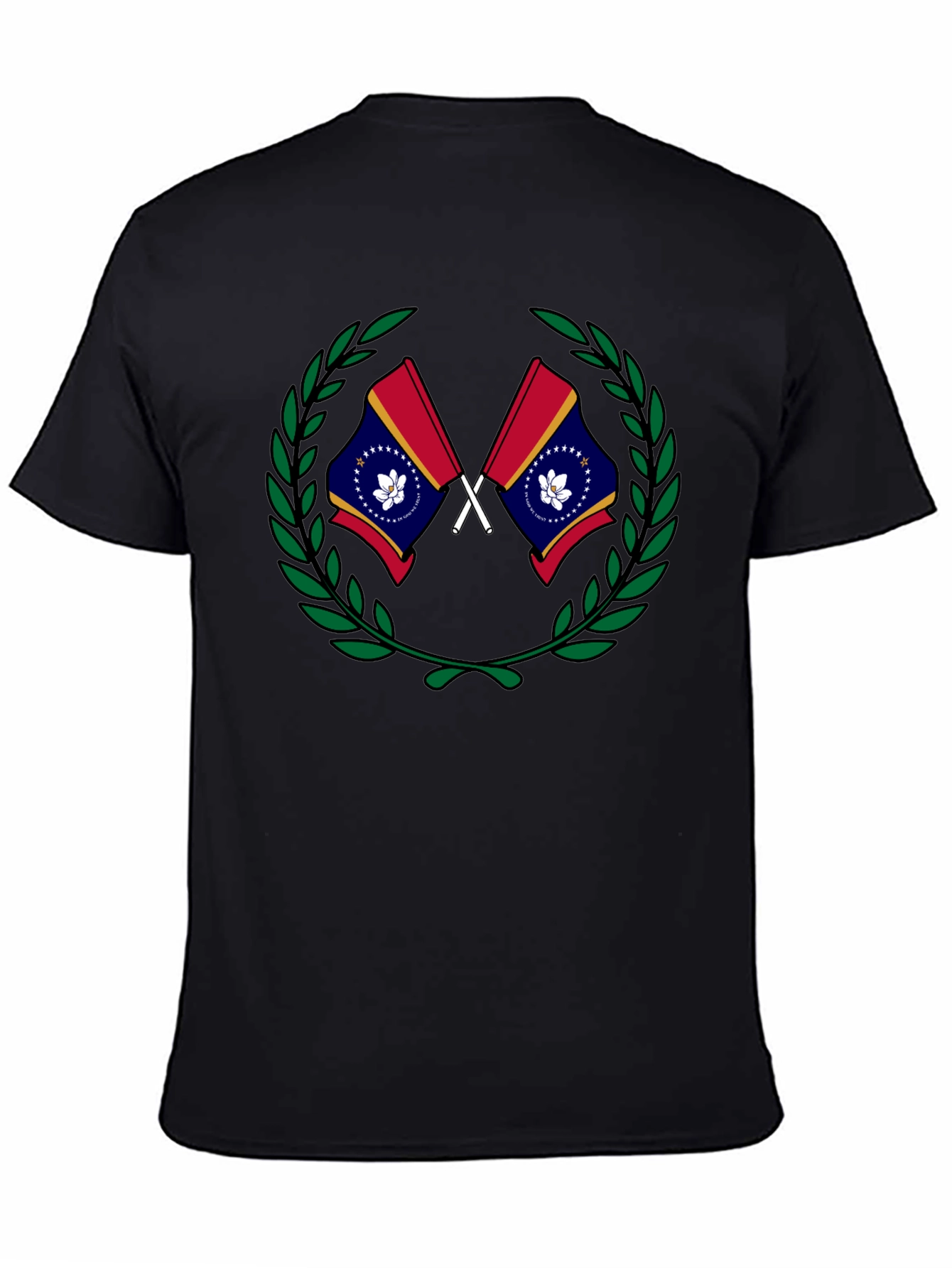 Mississippi Flag Laurel Wreath Black T-Shirt